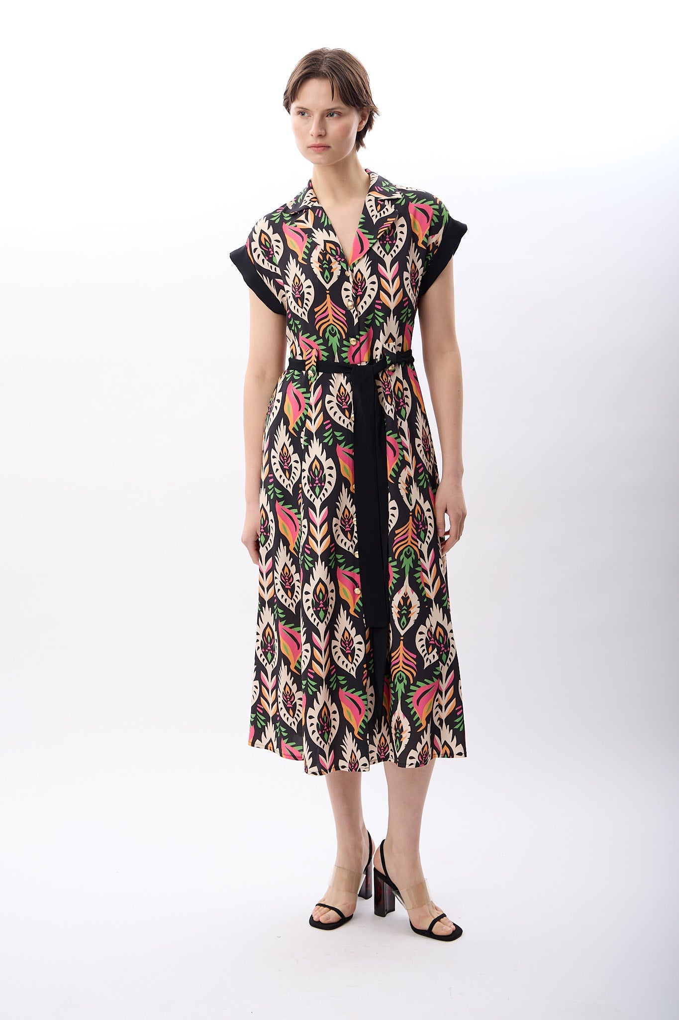 Diagonal-Kuşak Bağlamalı Gömlek Elbise-Elbise-10-Milagron.com