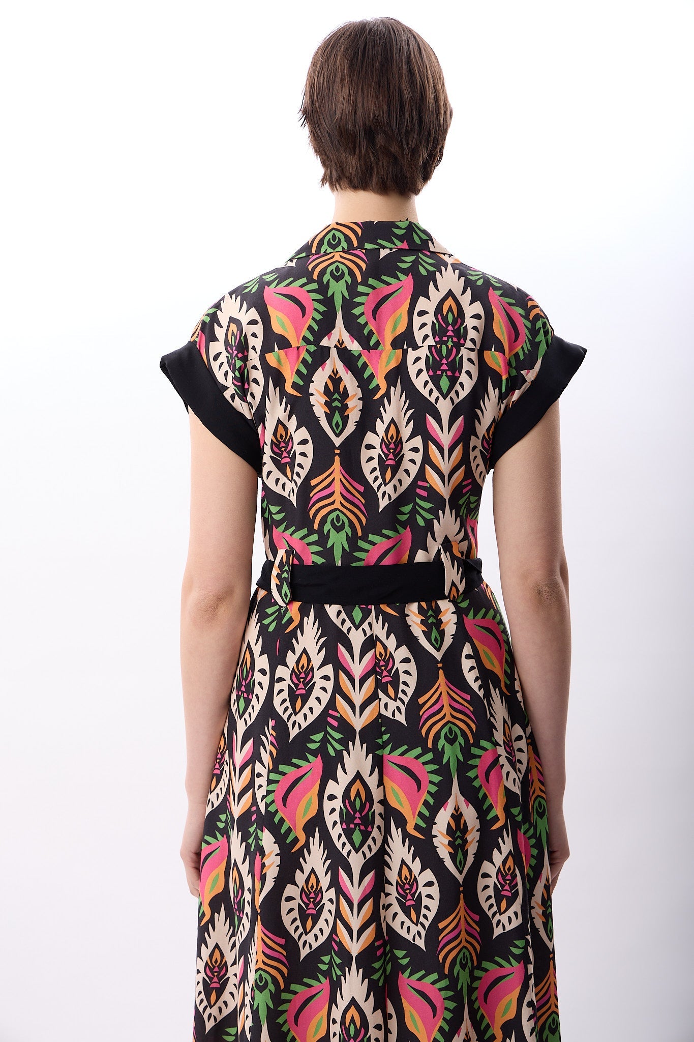 Diagonal-Kuşak Bağlamalı Gömlek Elbise-Elbise-11-Milagron.com