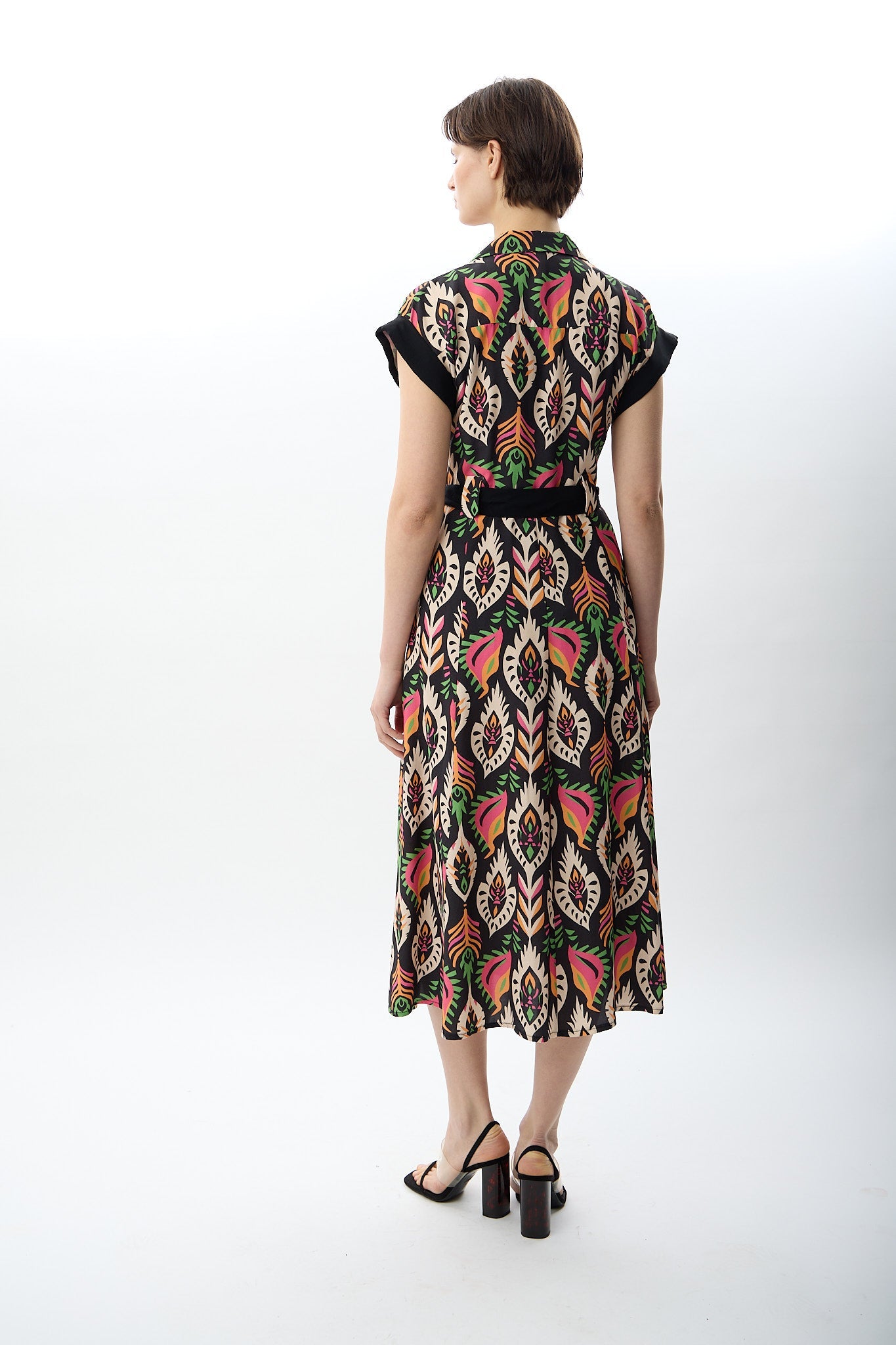 Diagonal-Kuşak Bağlamalı Gömlek Elbise-Elbise-12-Milagron.com