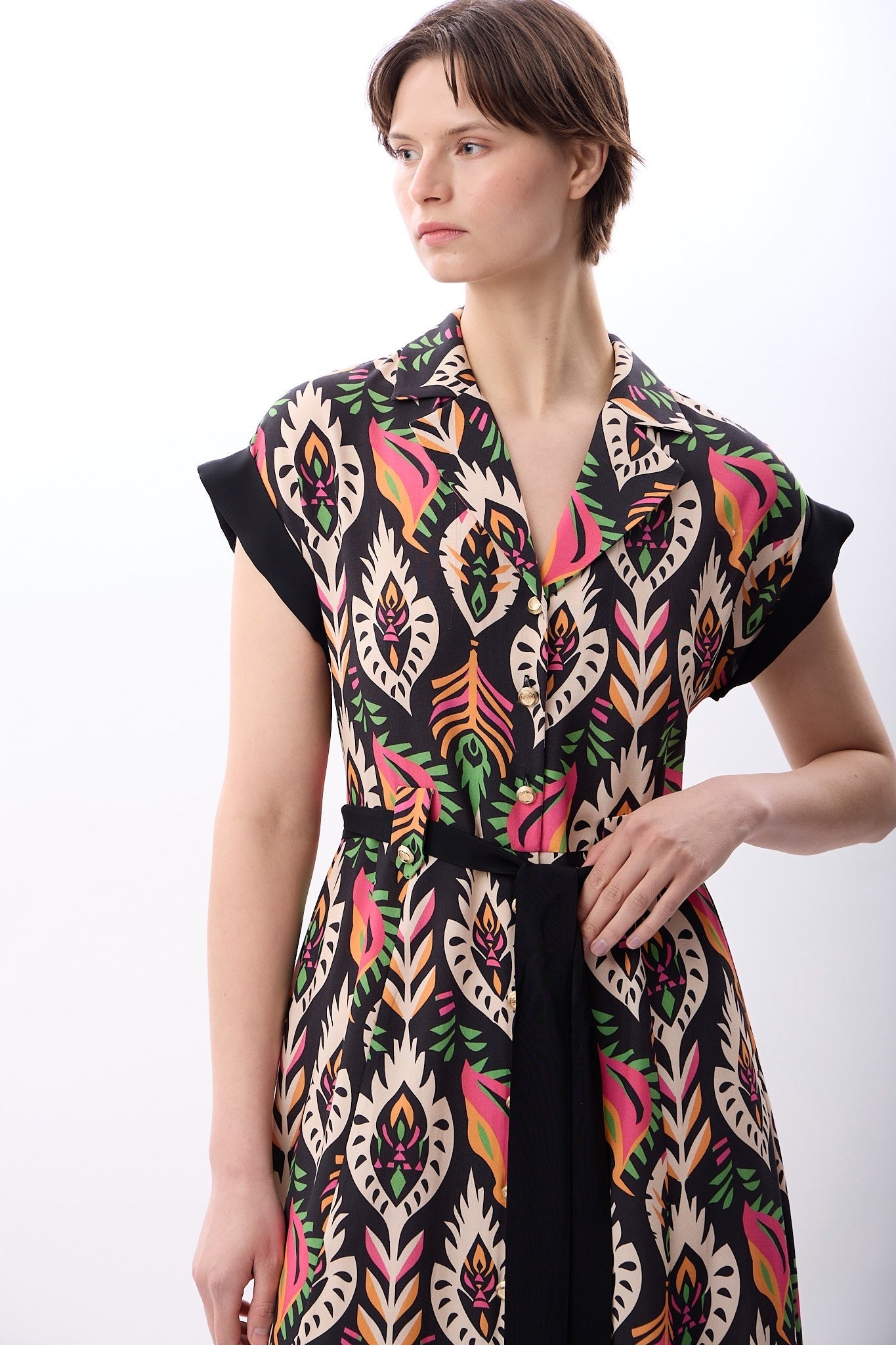 Diagonal-Kuşak Bağlamalı Gömlek Elbise-Elbise-2-Milagron.com