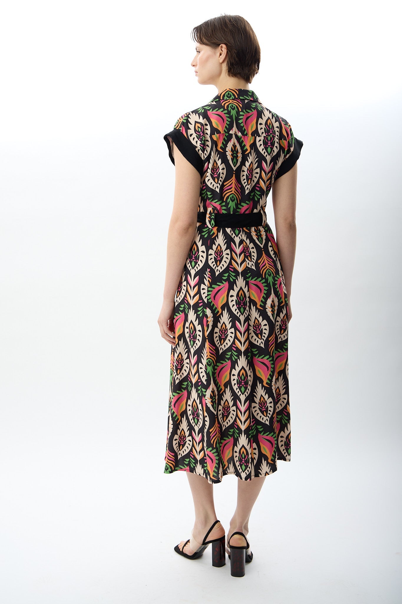 Diagonal-Kuşak Bağlamalı Gömlek Elbise-Elbise-3-Milagron.com