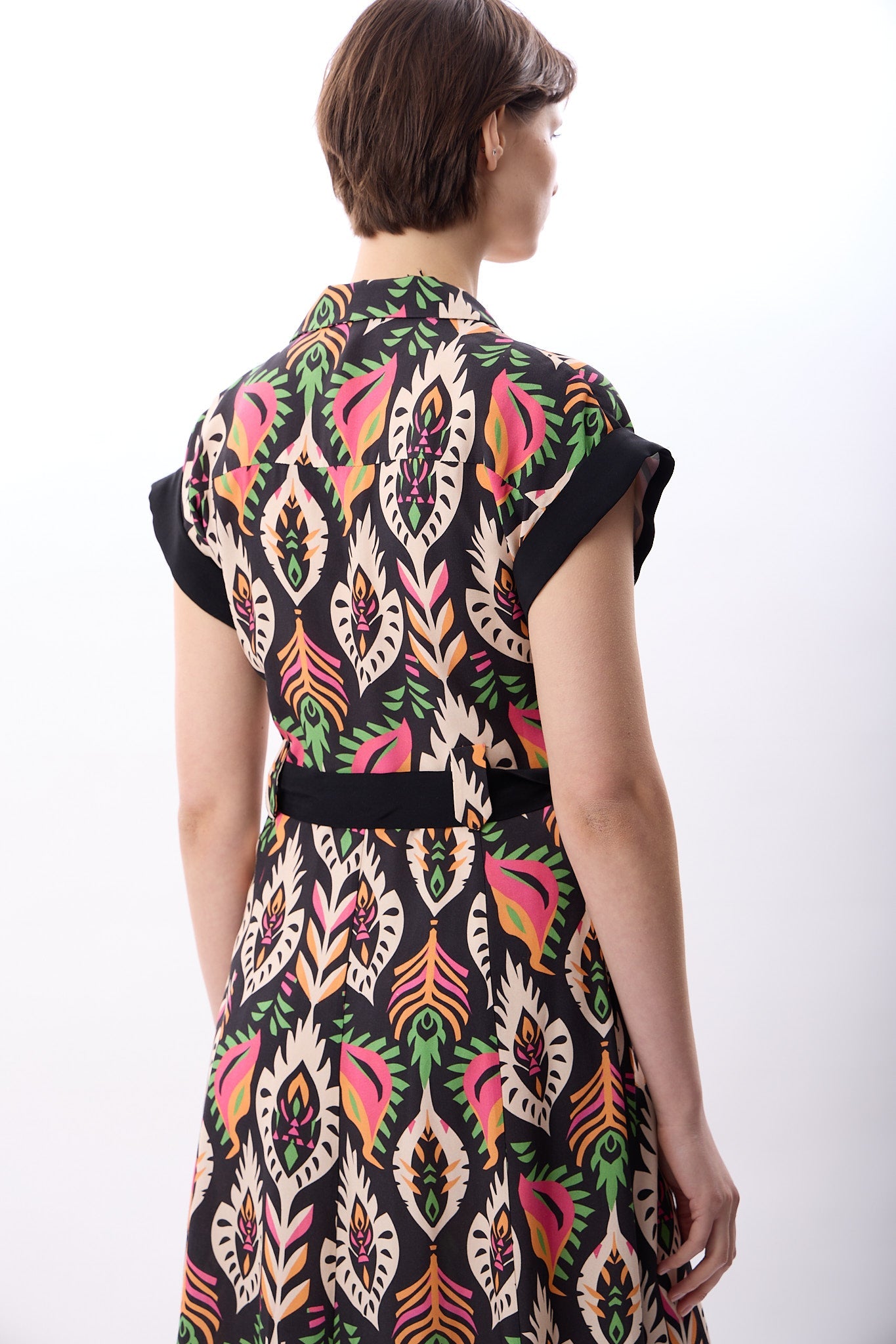 Diagonal-Kuşak Bağlamalı Gömlek Elbise-Elbise-5-Milagron.com