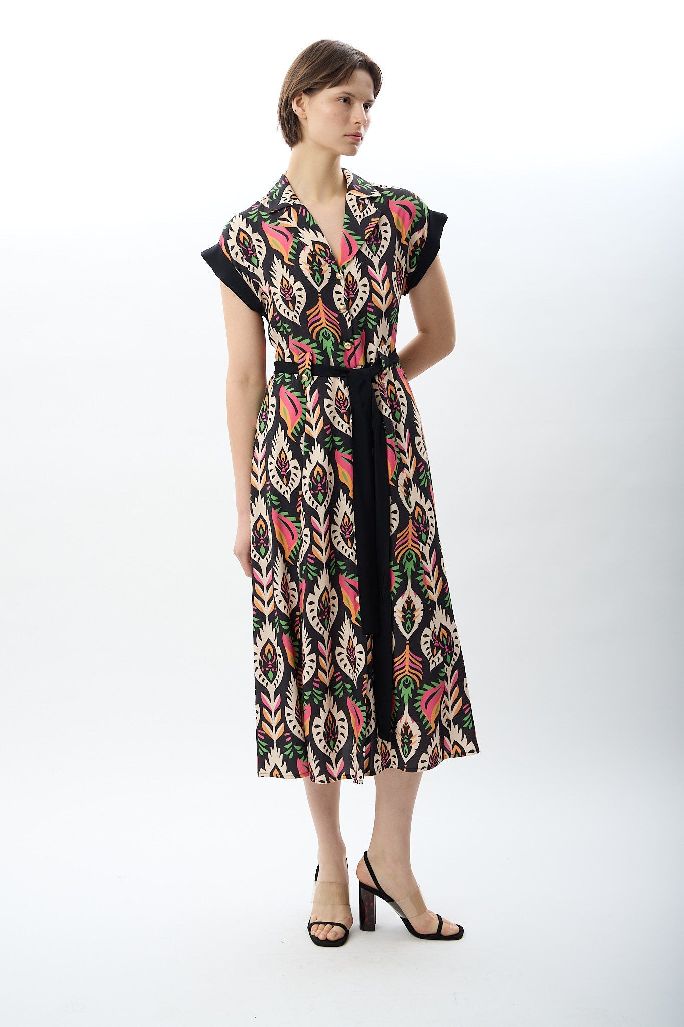 Diagonal-Kuşak Bağlamalı Gömlek Elbise-Elbise-6-Milagron.com