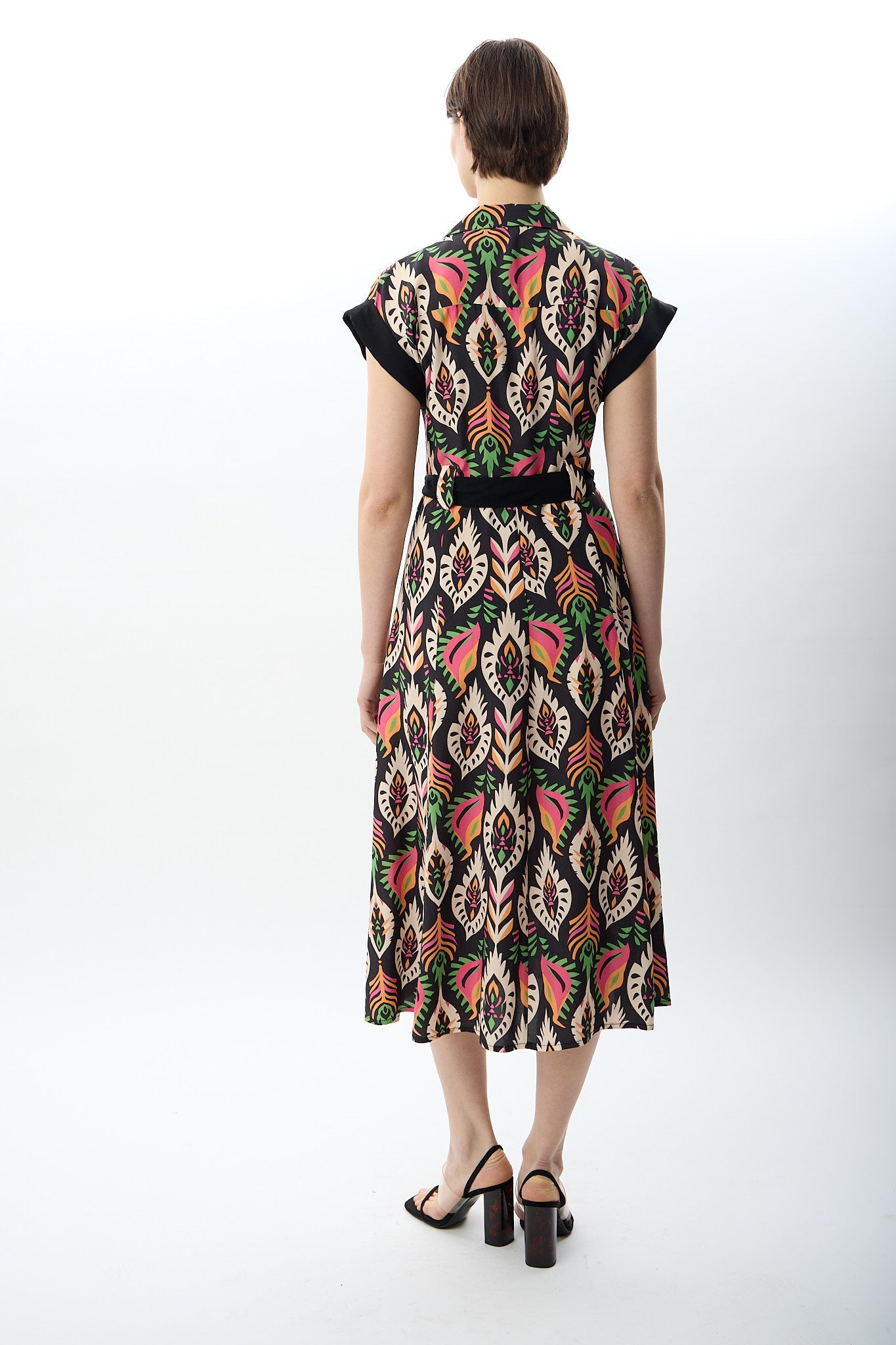 Diagonal-Kuşak Bağlamalı Gömlek Elbise-Elbise-8-Milagron.com