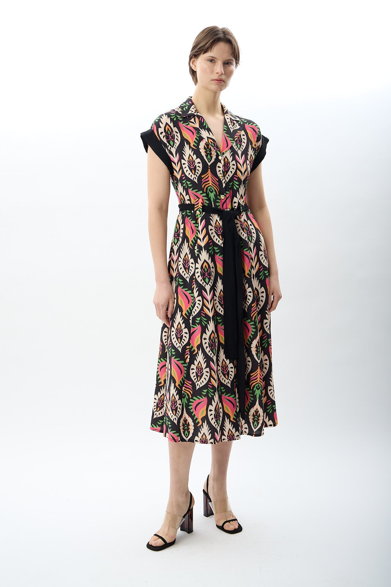 Diagonal-Kuşak Bağlamalı Gömlek Elbise-Elbise-9-Milagron.com