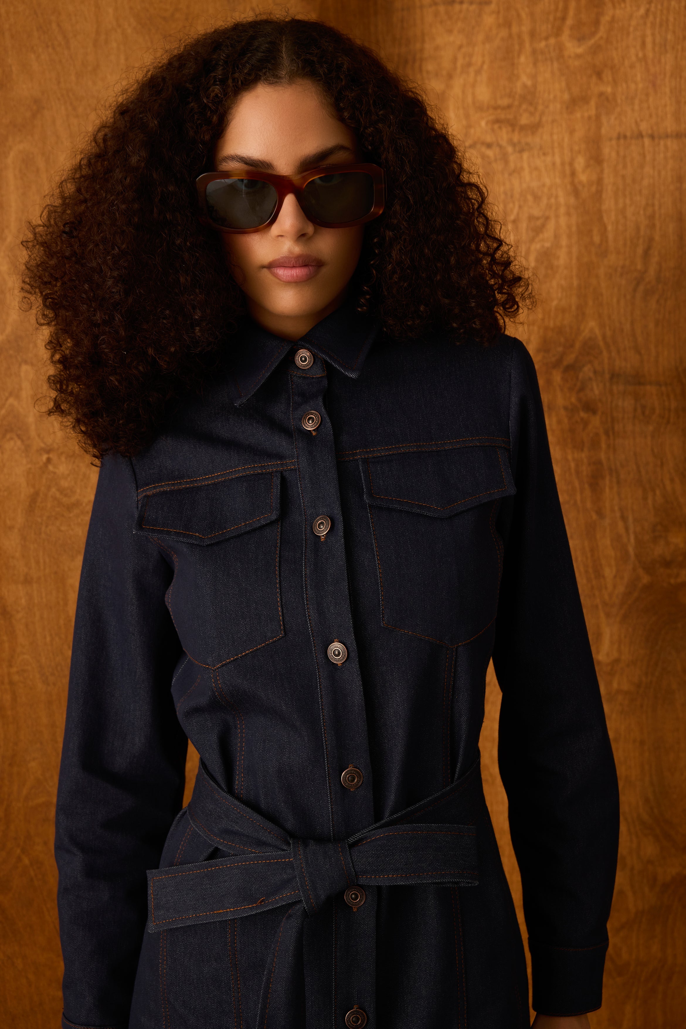 Diagonal-Kuşaklı Denim Elbise-Elbise-7-Milagron.com