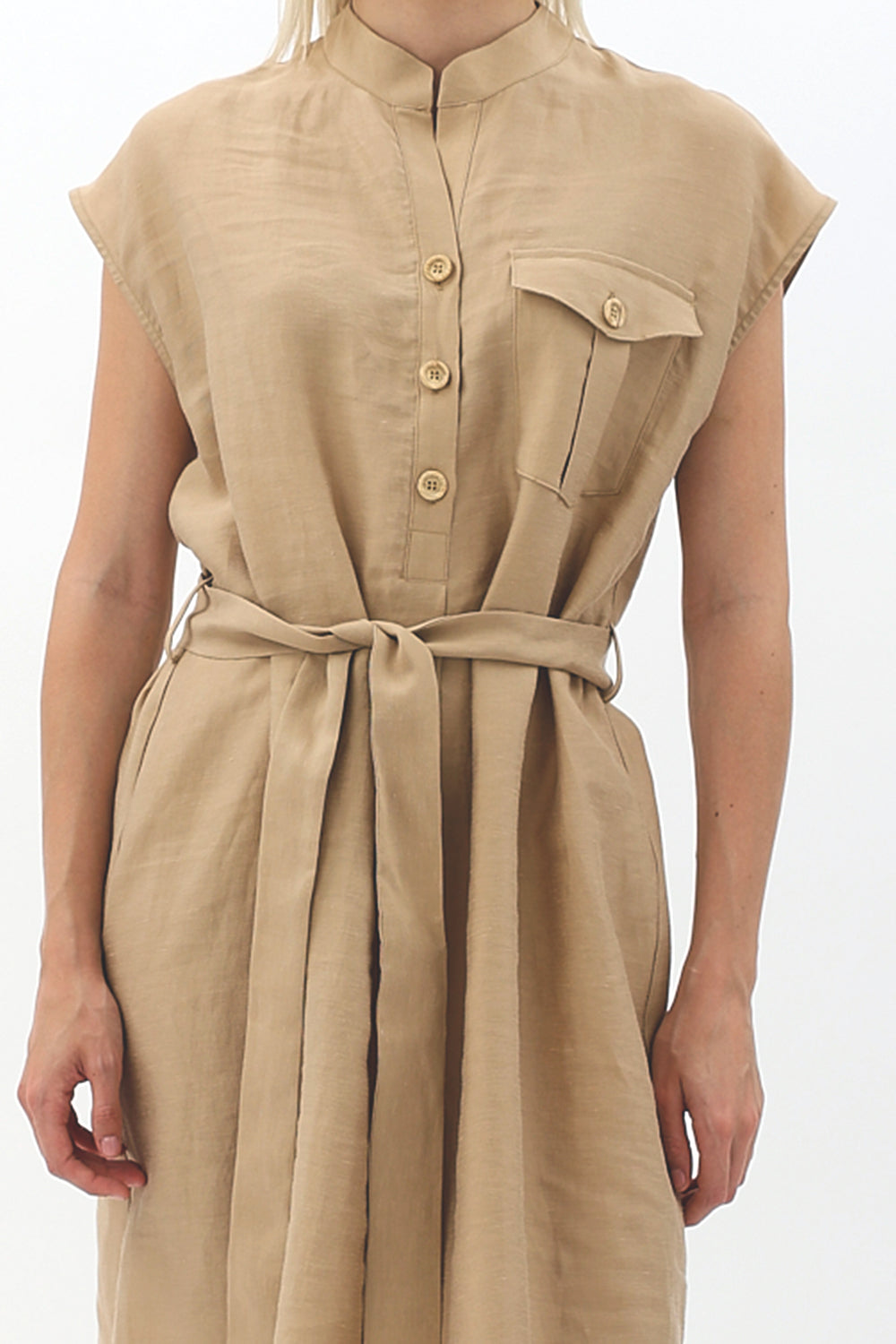 Diagonal-Kuşaklı Düğme Detaylı Elbise-Elbise-2-Milagron.com