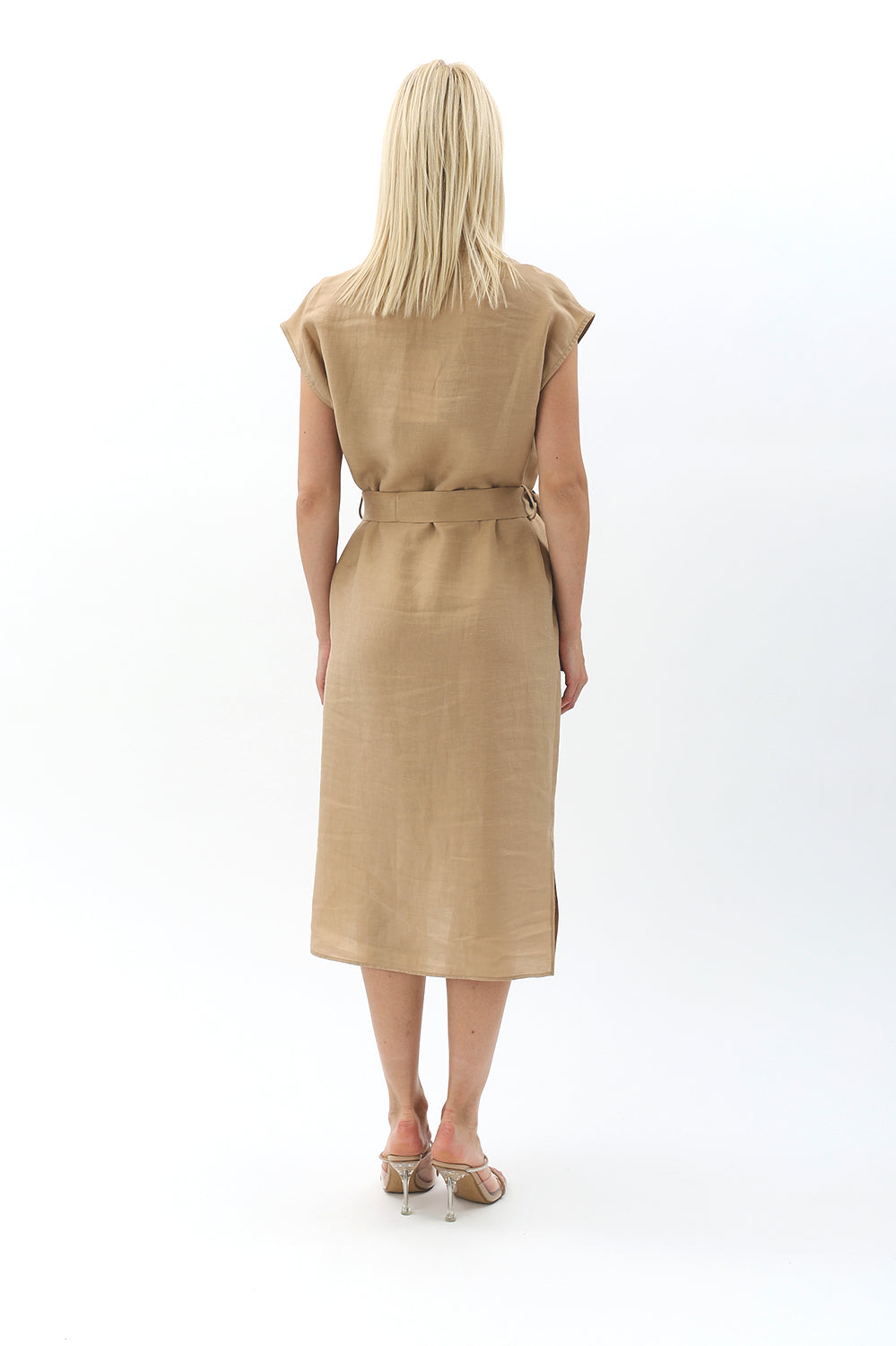 Diagonal-Kuşaklı Düğme Detaylı Elbise-Elbise-7-Milagron.com