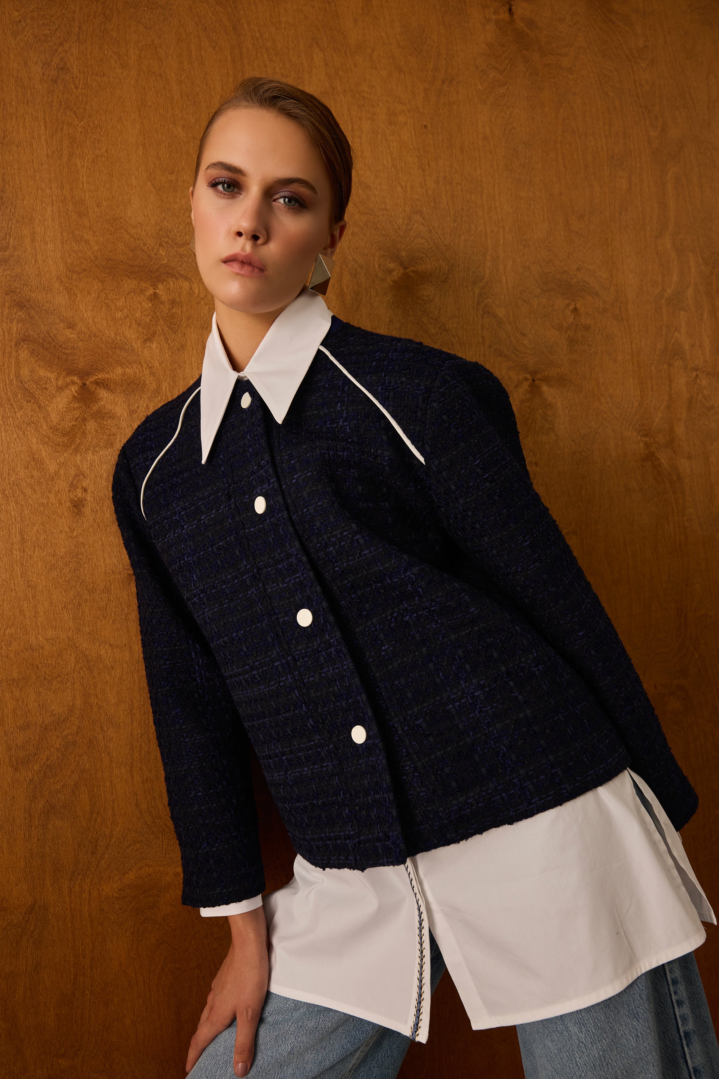 Diagonal-Metal Düğmeli Lacivert Ceket-Ceket-1-Milagron.com