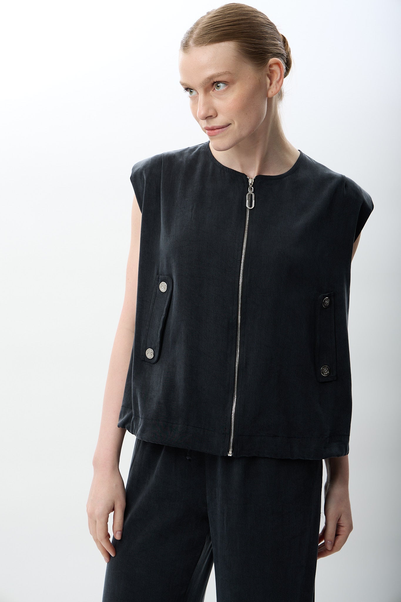 Diagonal-Metal çıtçıtlı Kısa Yelek-Yelek-4-Milagron.com