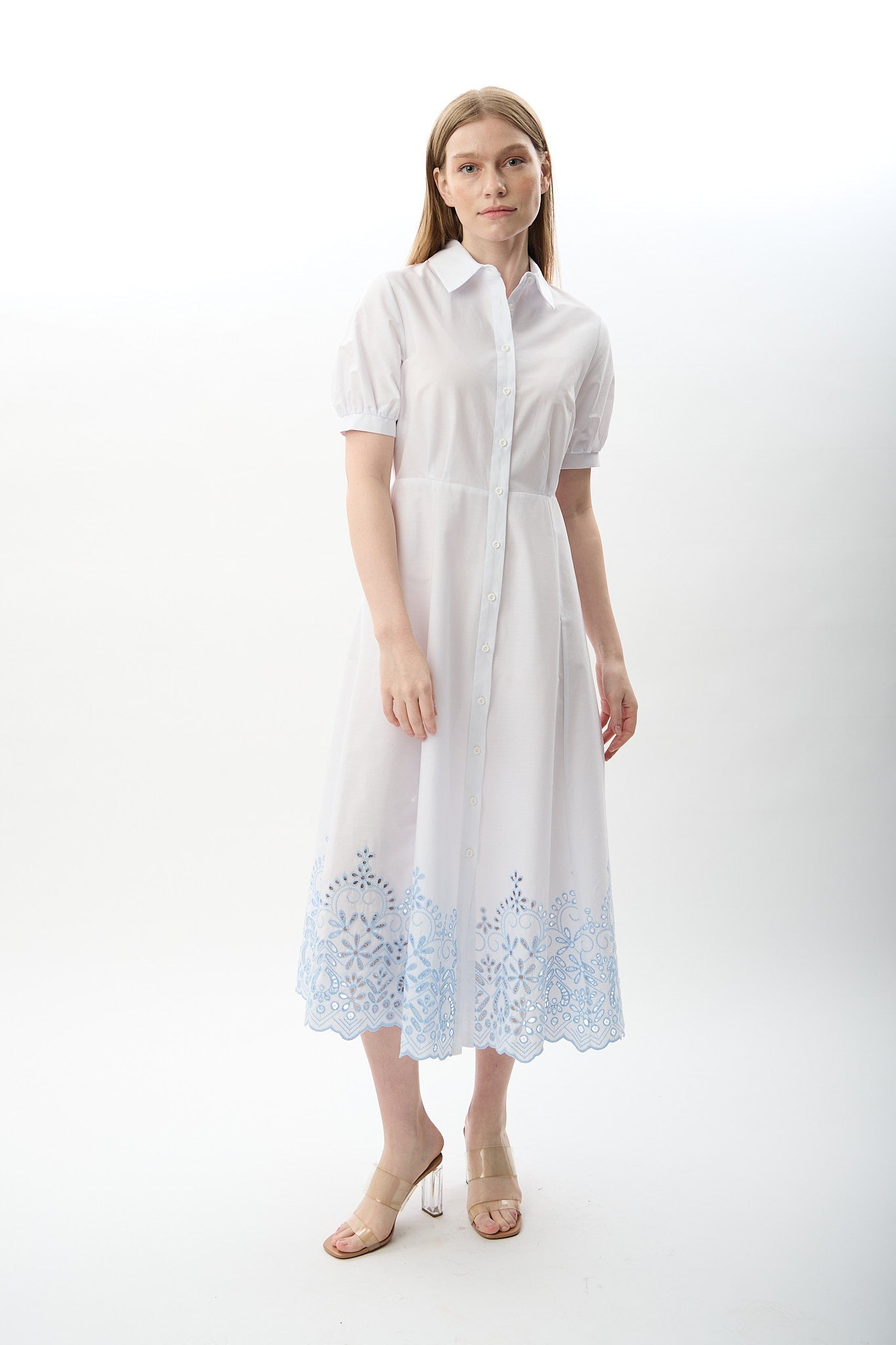 Diagonal-Nakış Detaylı Gömlek Elbise-Elbise-1-Milagron.com