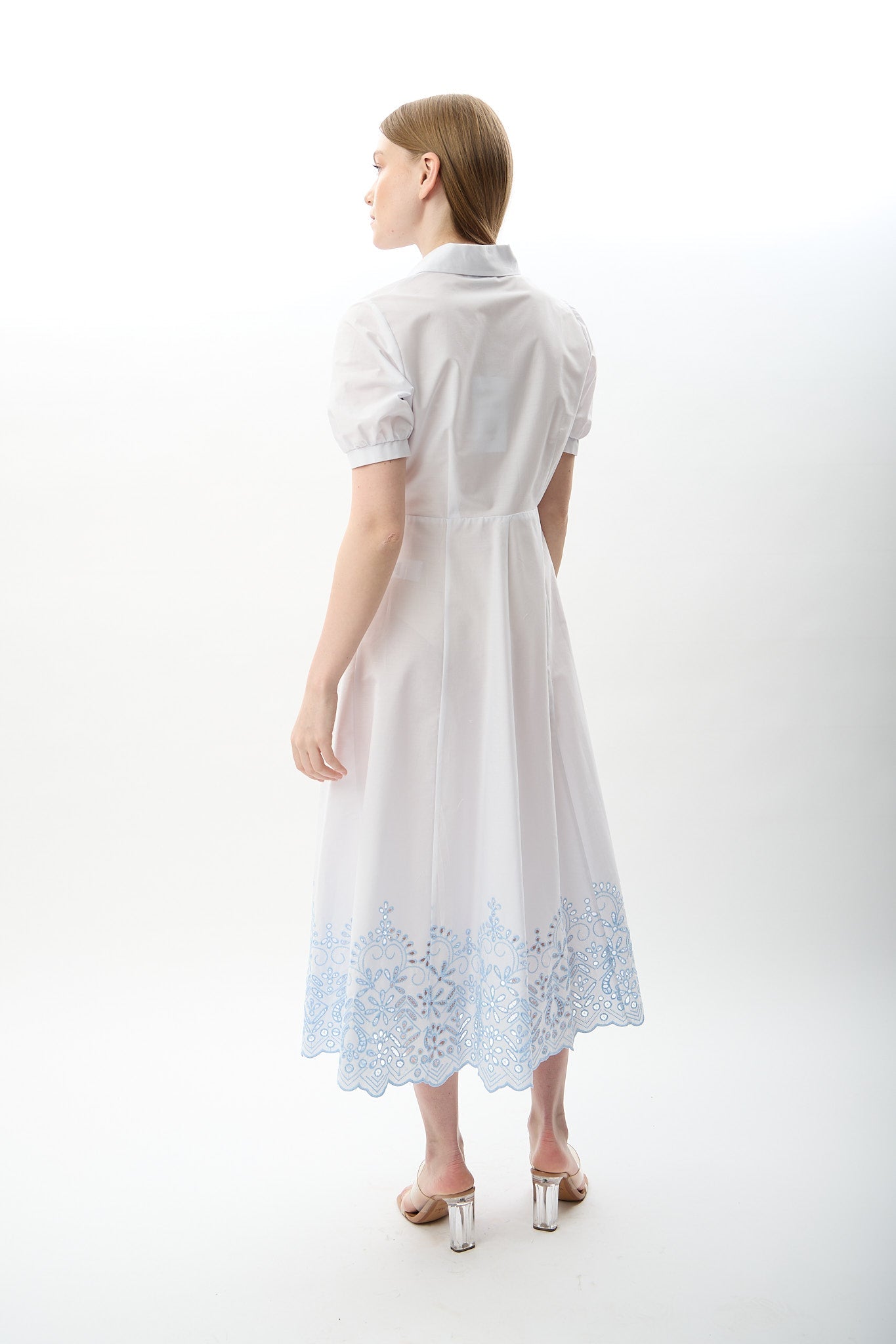 Diagonal-Nakış Detaylı Gömlek Elbise-Elbise-3-Milagron.com