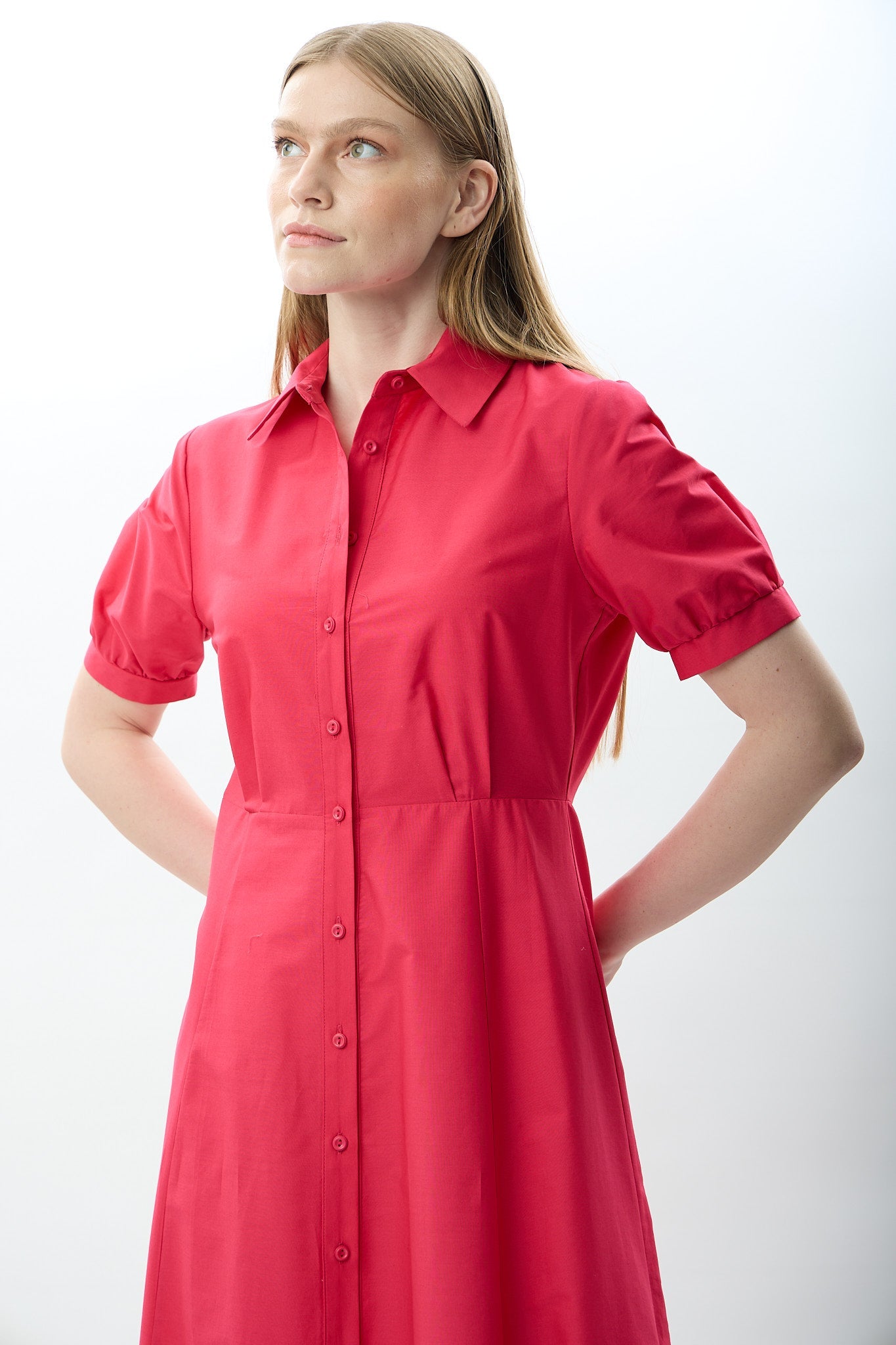 Diagonal-Nakış Detaylı Gömlek Elbise-Elbise-5-Milagron.com