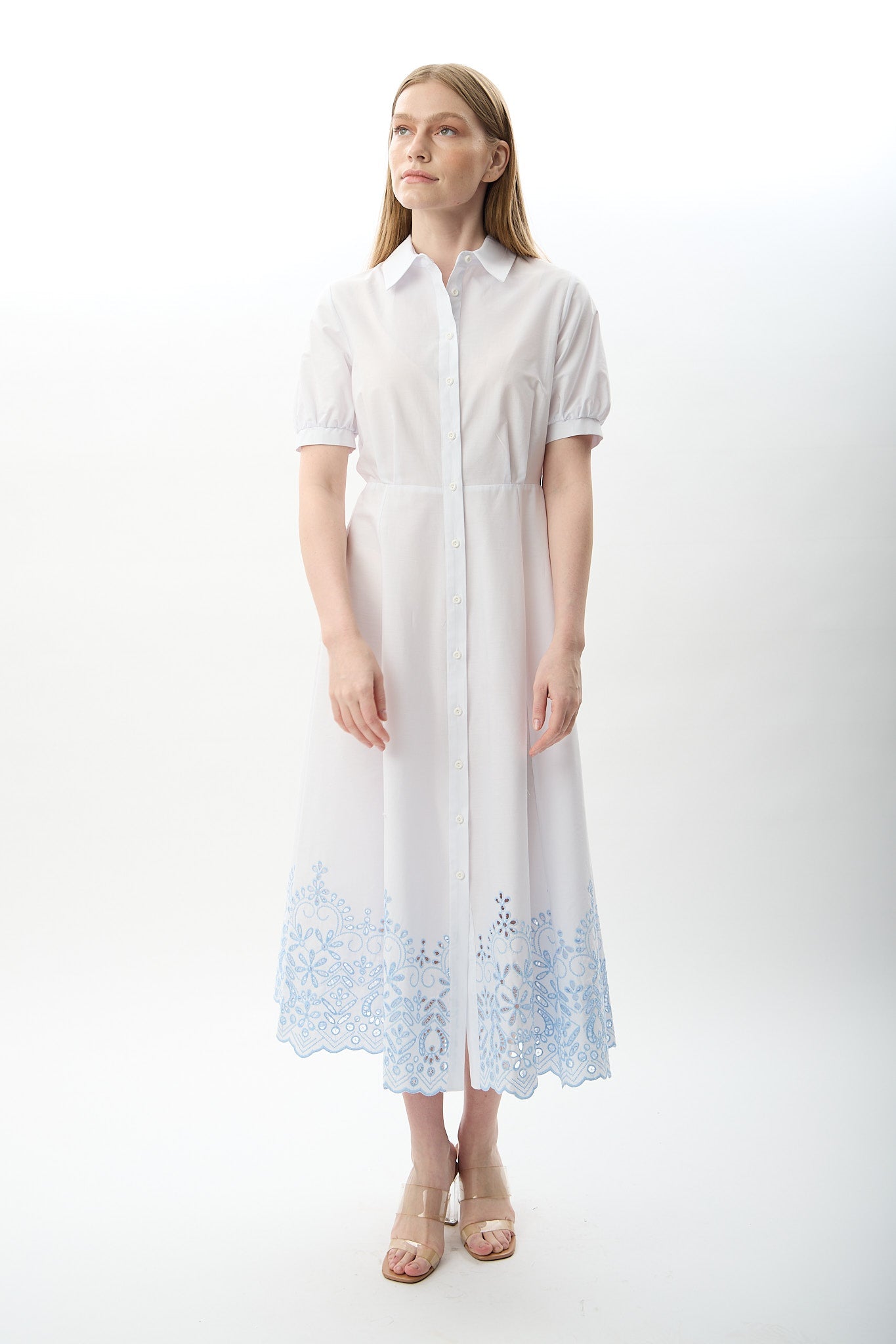 Diagonal-Nakış Detaylı Gömlek Elbise-Elbise-7-Milagron.com