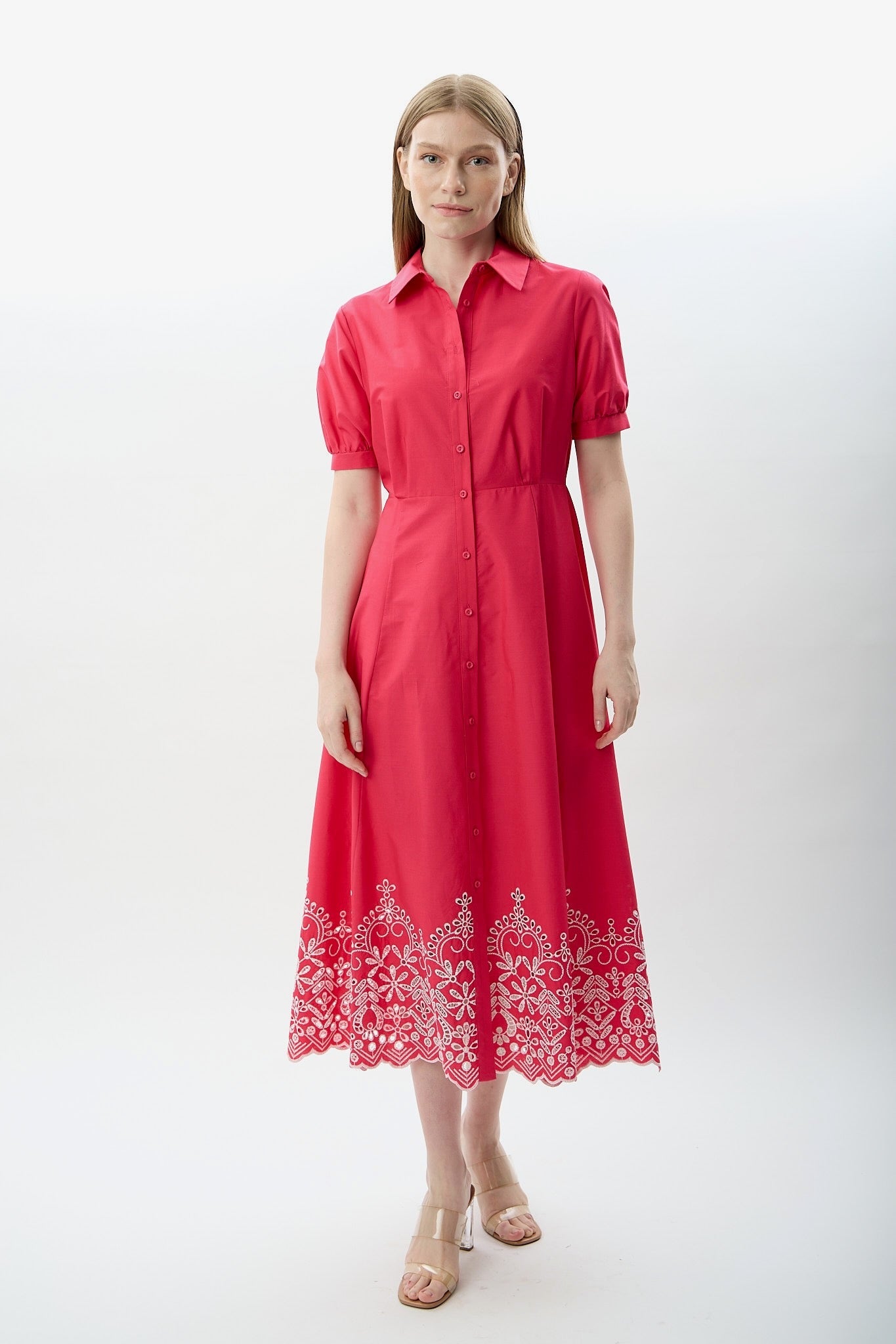 Diagonal-Nakış Detaylı Gömlek Elbise-Elbise-8-Milagron.com