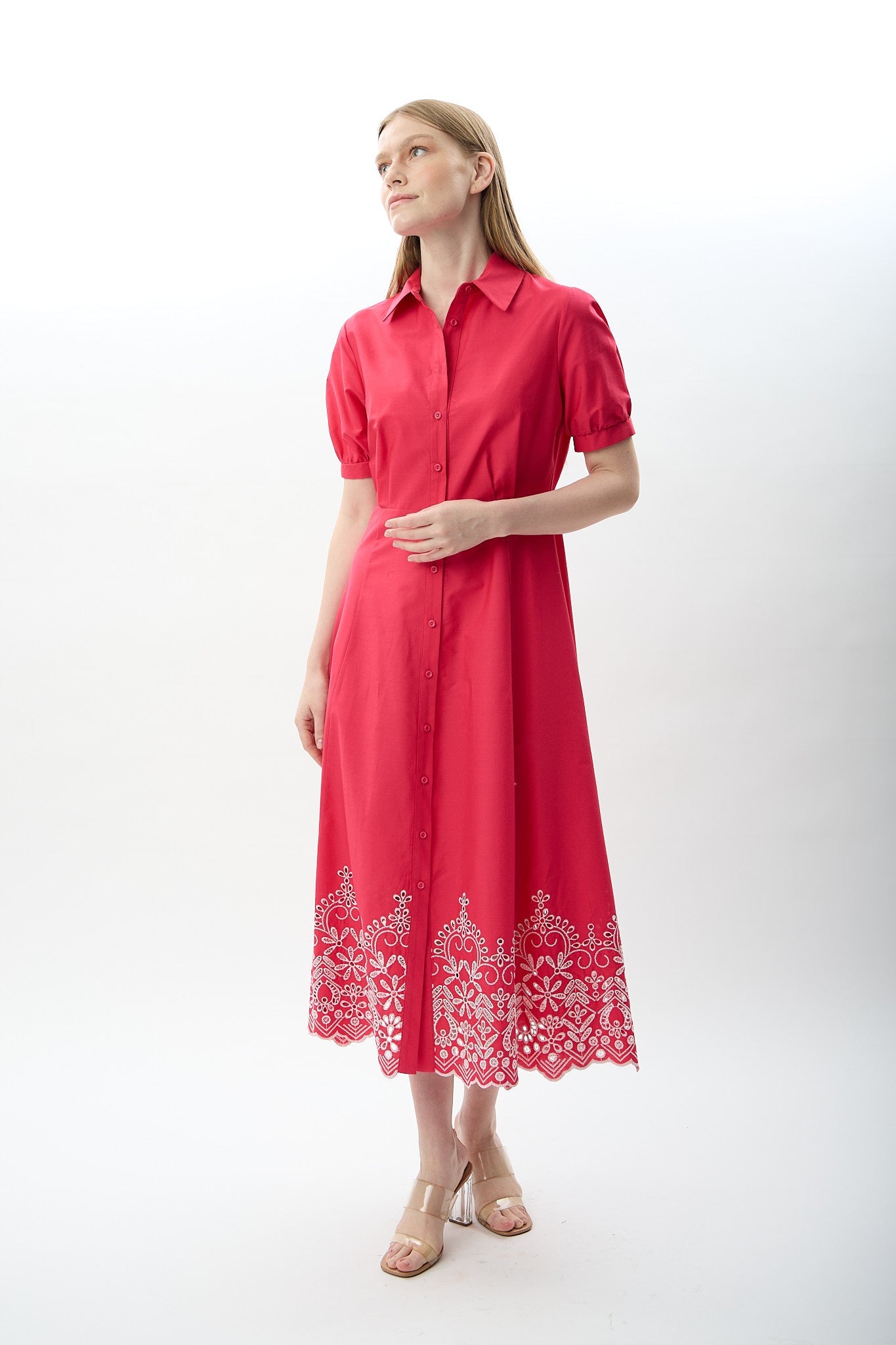 Diagonal-Nakış Detaylı Gömlek Elbise-Elbise-9-Milagron.com