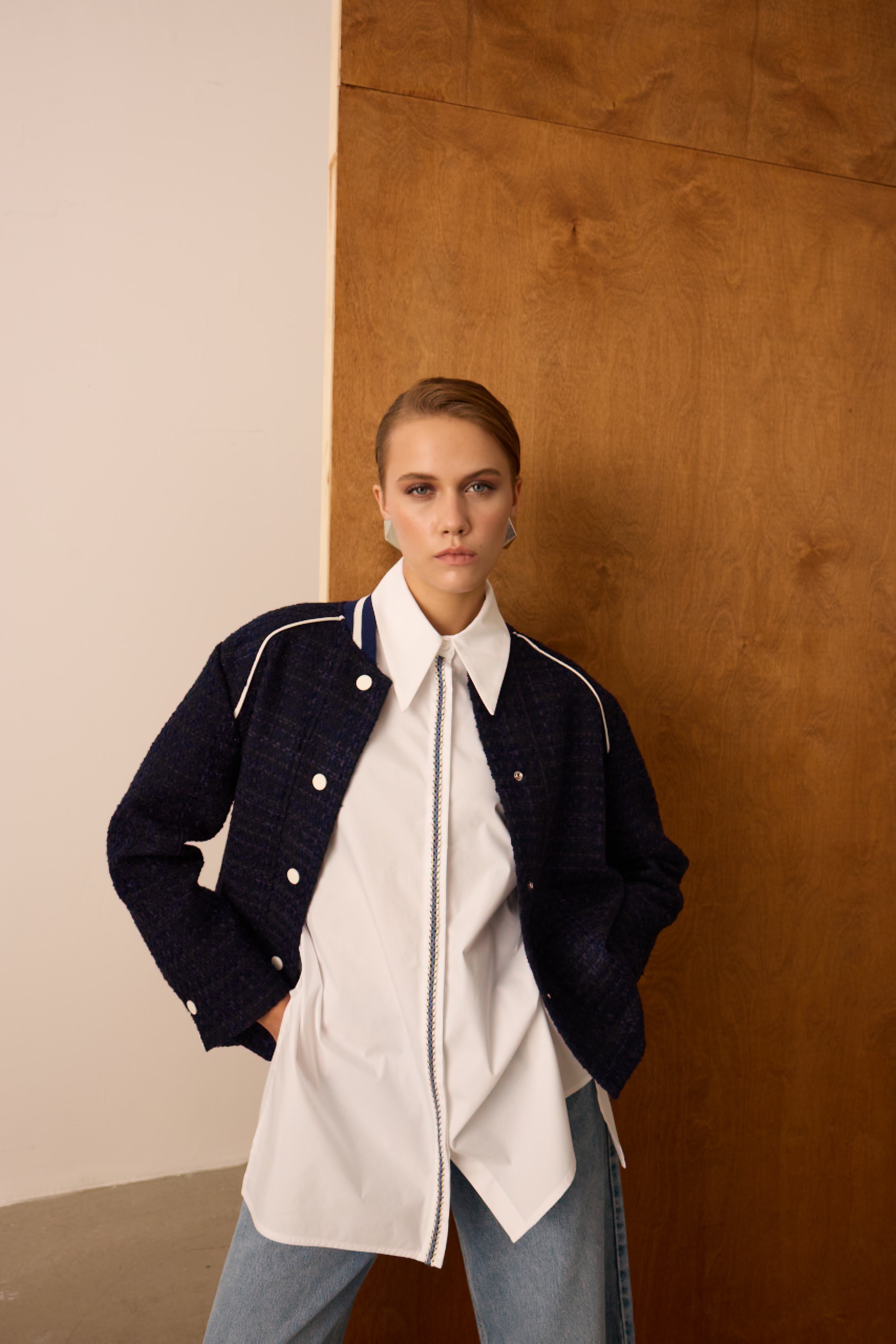 Diagonal-Nakışlı Ekru Gömlek-Gömlek-8-Milagron.com