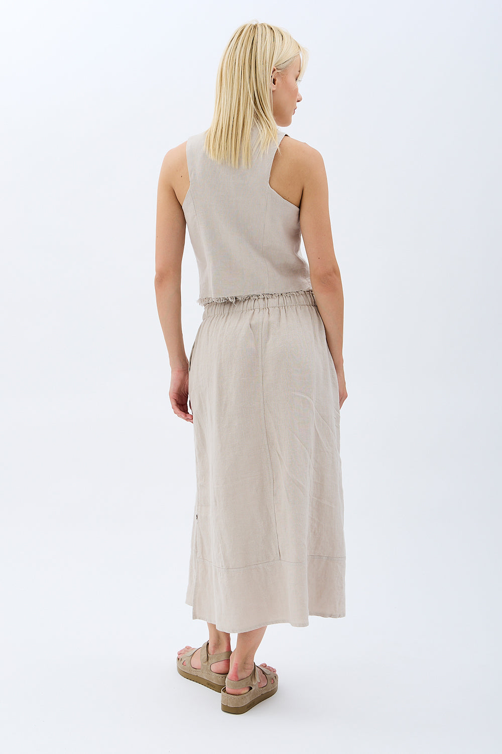 Diagonal-Saçak Detaylı Keten Etek-Etek-10-Milagron.com