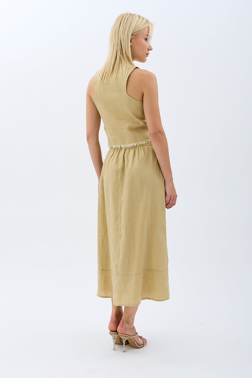 Diagonal-Saçak Detaylı Keten Etek-Etek-3-Milagron.com