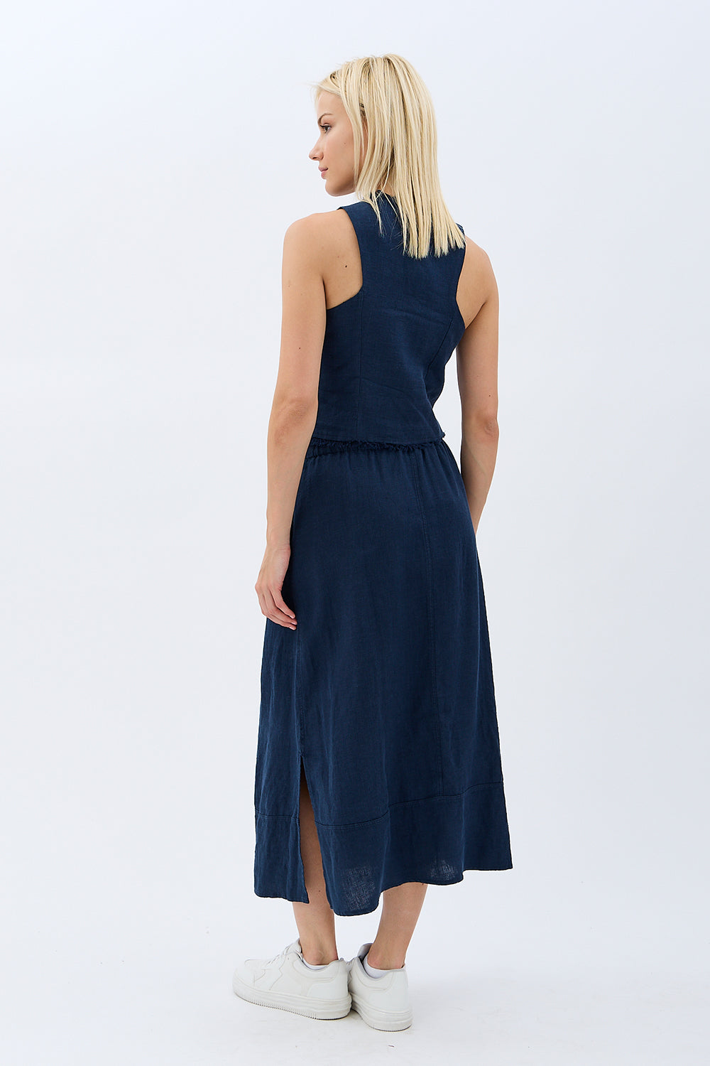 Diagonal-Saçak Detaylı Keten Etek-Etek-5-Milagron.com