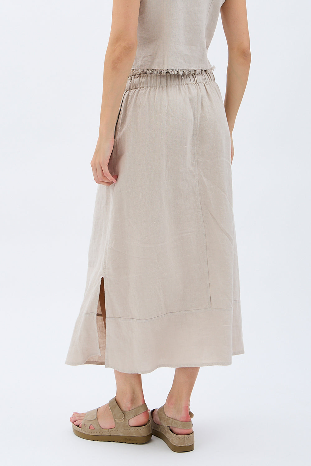 Diagonal-Saçak Detaylı Keten Etek-Etek-6-Milagron.com