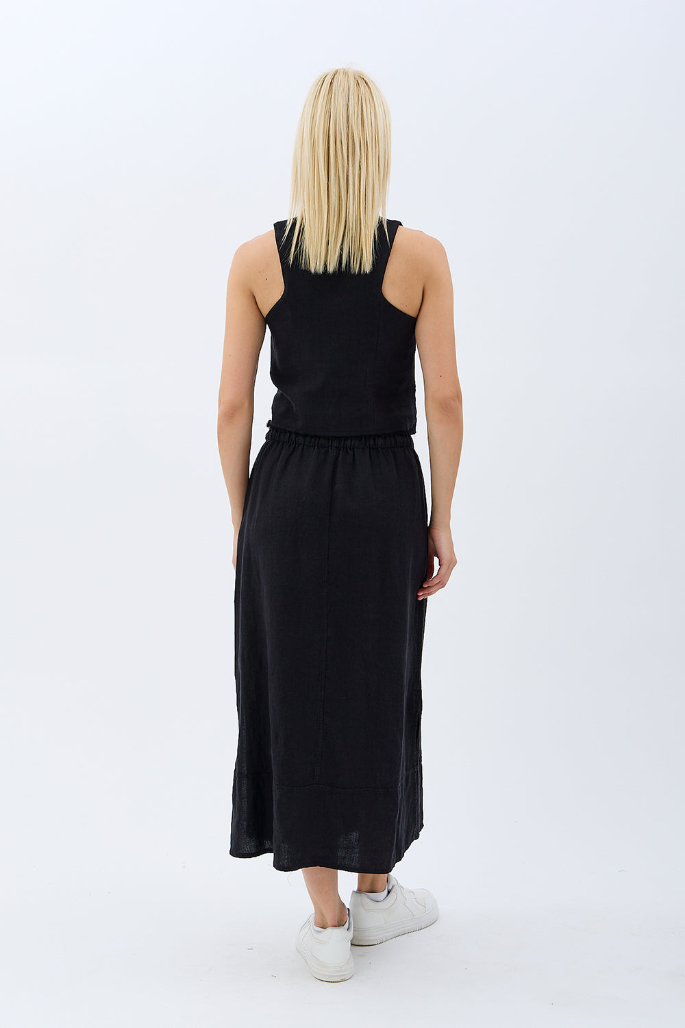 Diagonal-Saçak Detaylı Keten Etek-Etek-8-Milagron.com