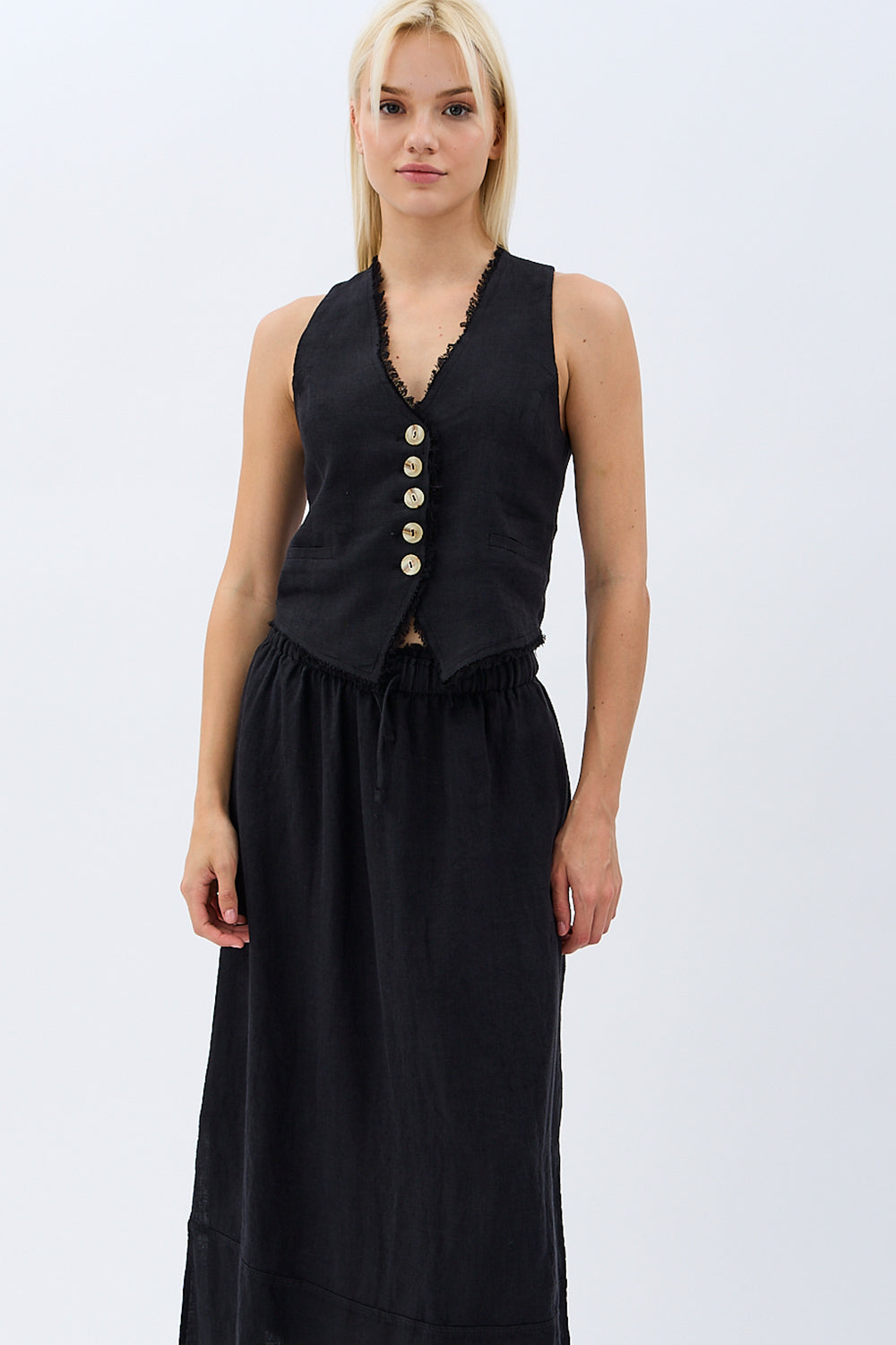 Diagonal-Saçaklı Keten Yelek-Yelek-4-Milagron.com