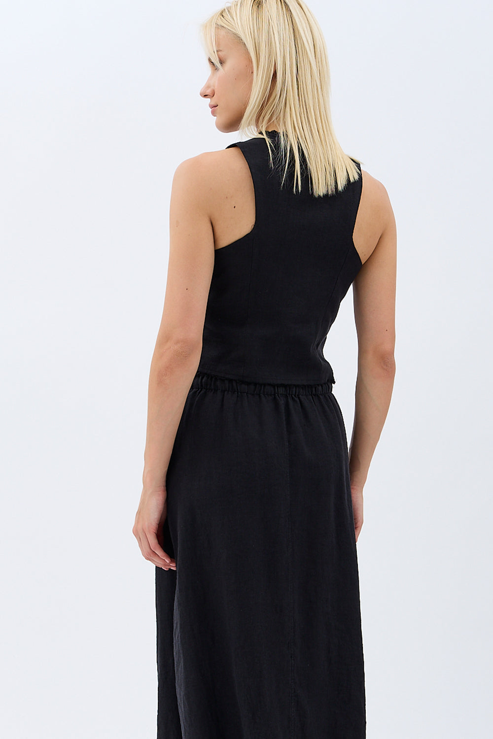 Diagonal-Saçaklı Keten Yelek-Yelek-5-Milagron.com