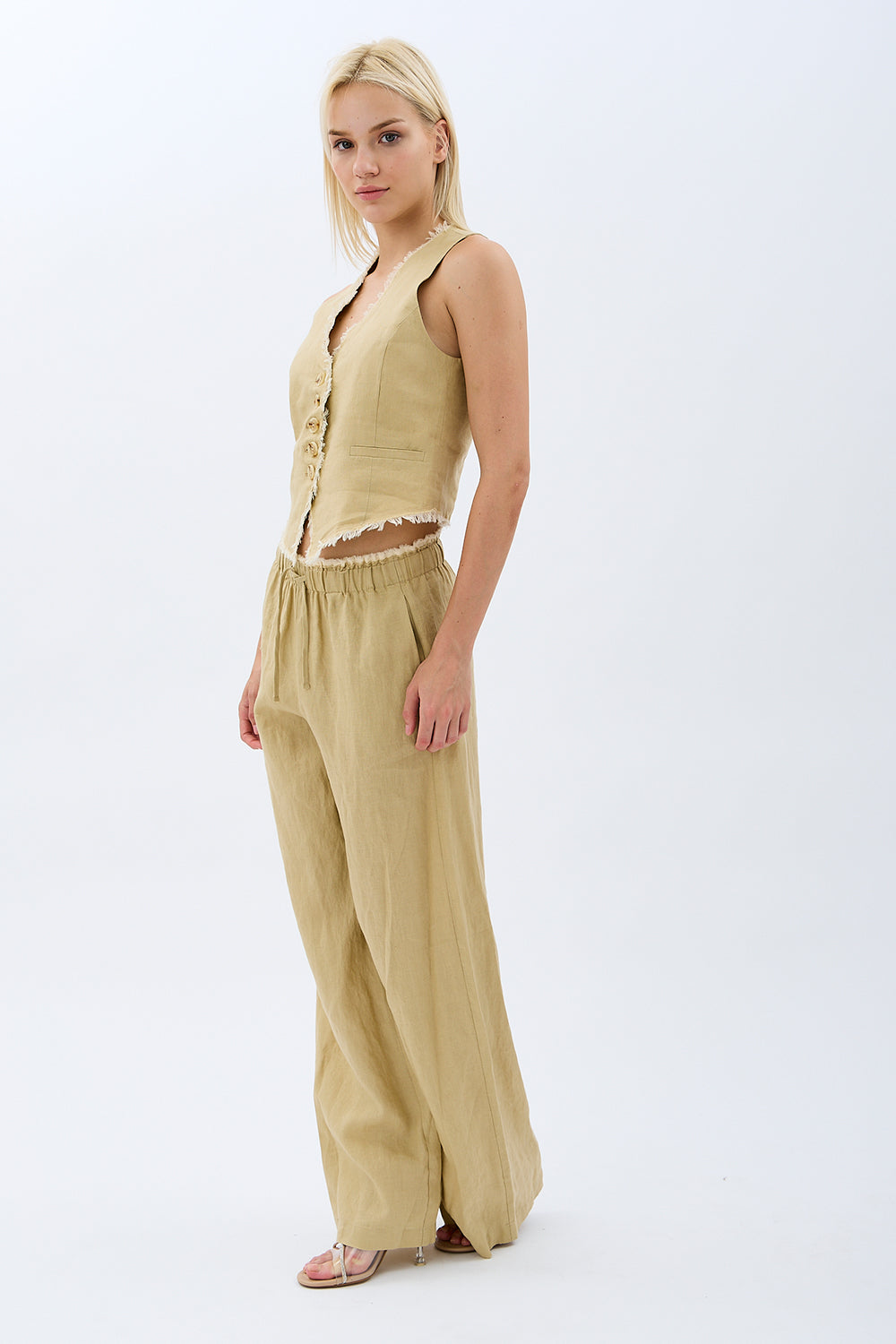 Diagonal-Saçaklı Keten Yelek-Yelek-7-Milagron.com