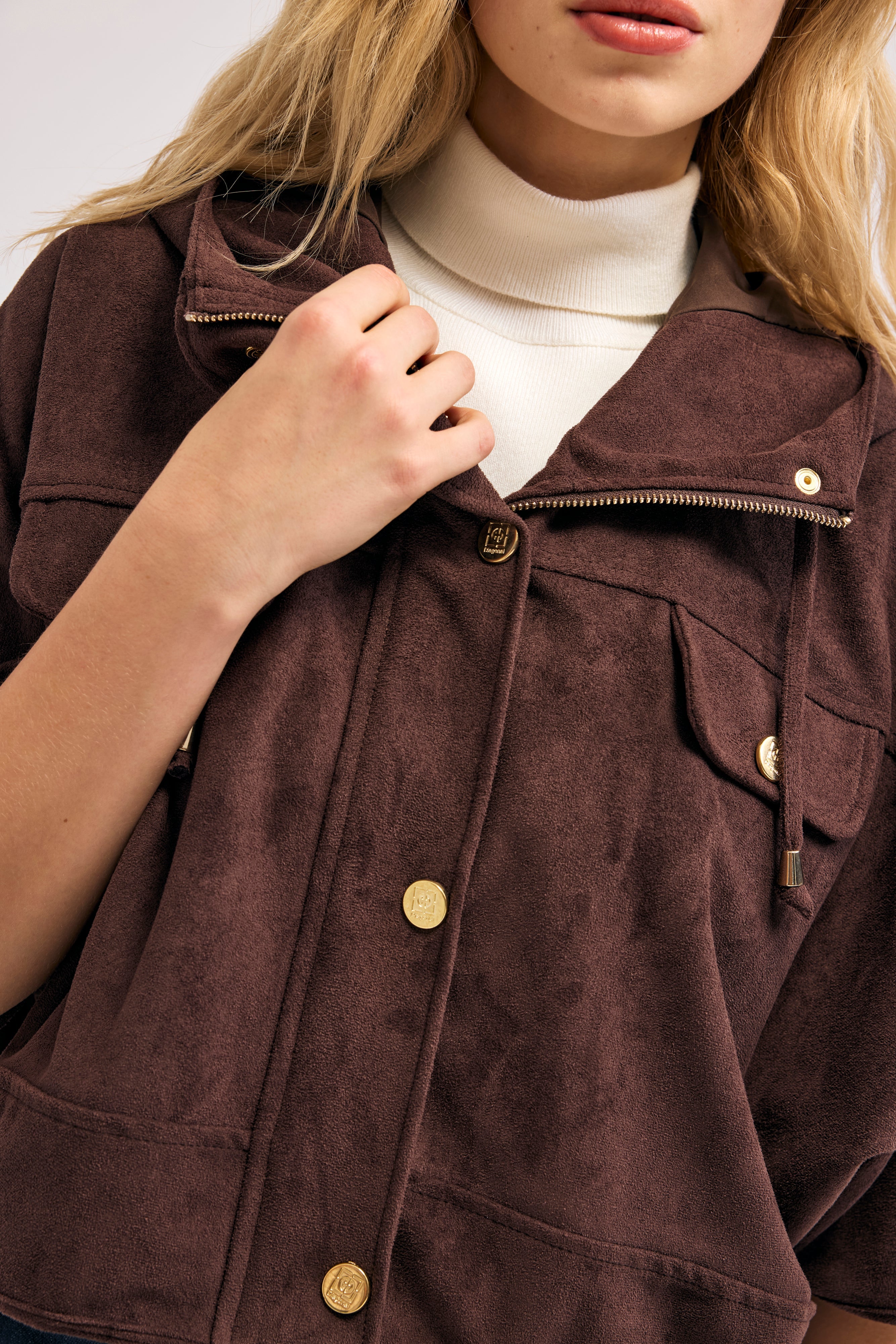 Diagonal-Süet Kapüşonlu Ceket (Kahverengi)-CEKET-2-Milagron.com