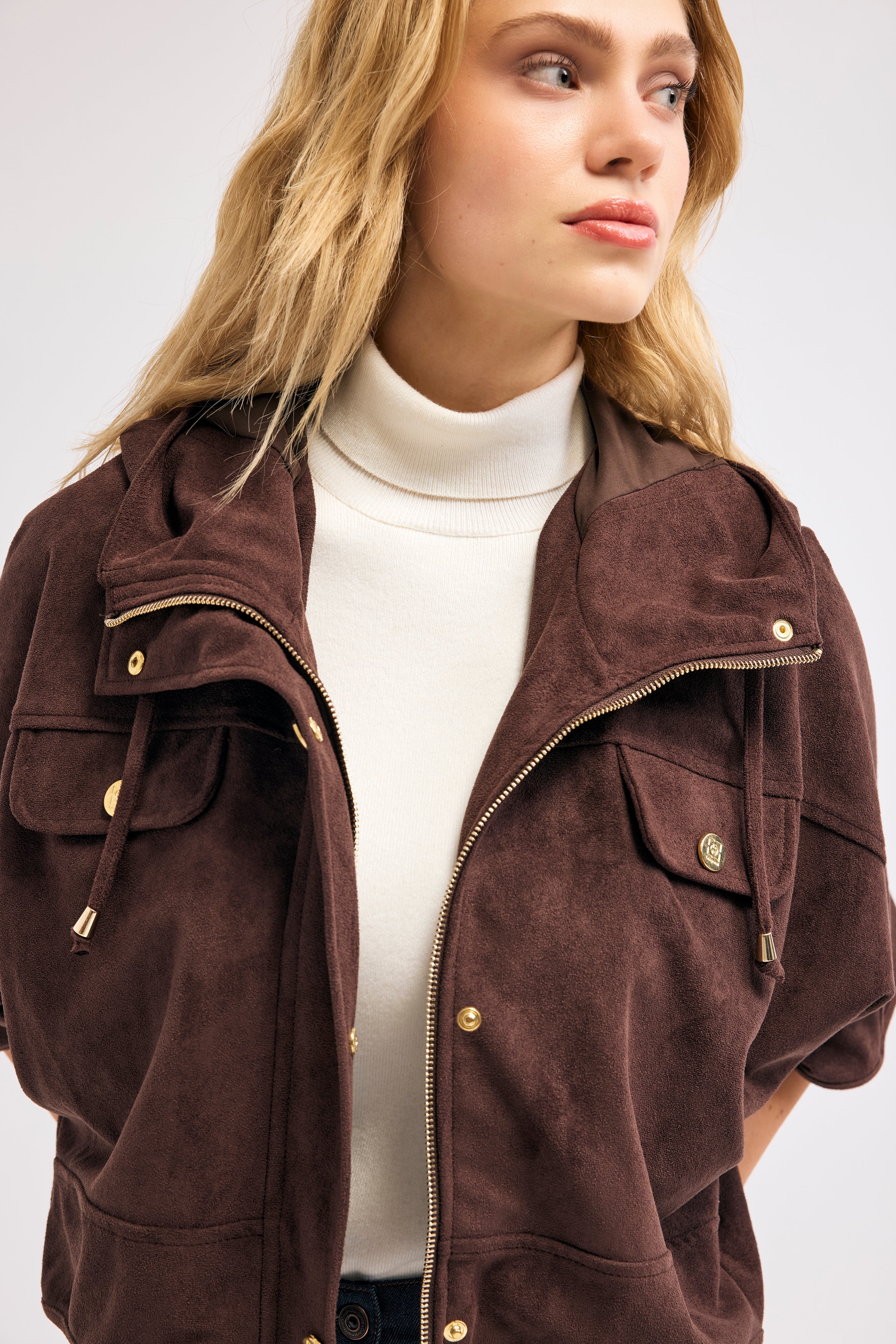 Diagonal-Süet Kapüşonlu Ceket (Kahverengi)-CEKET-4-Milagron.com