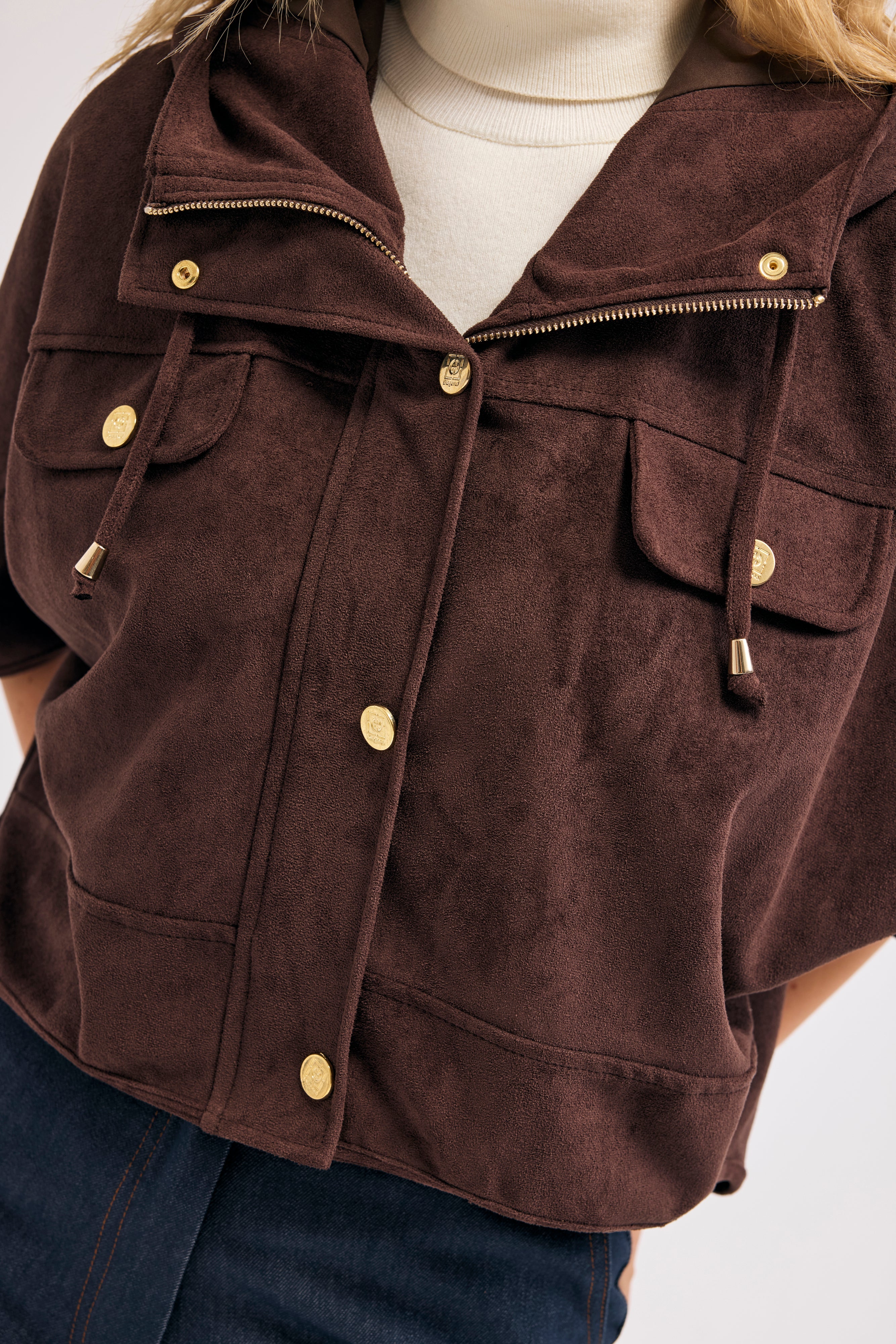 Diagonal-Süet Kapüşonlu Ceket (Kahverengi)-CEKET-8-Milagron.com