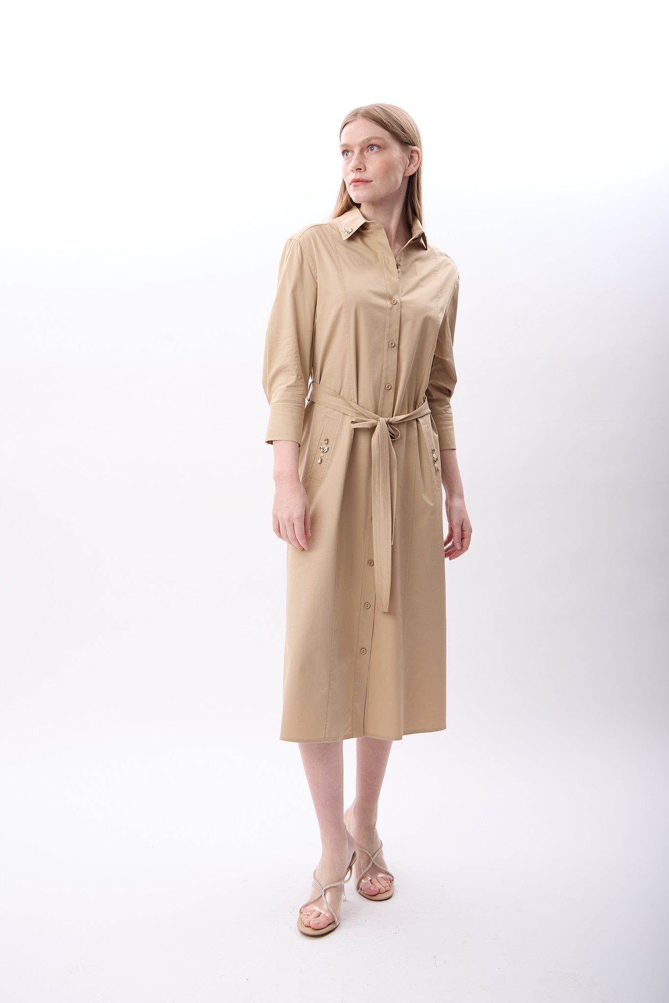 Diagonal-Taş Detaylı Gömlek Elbise-Elbise-4-Milagron.com