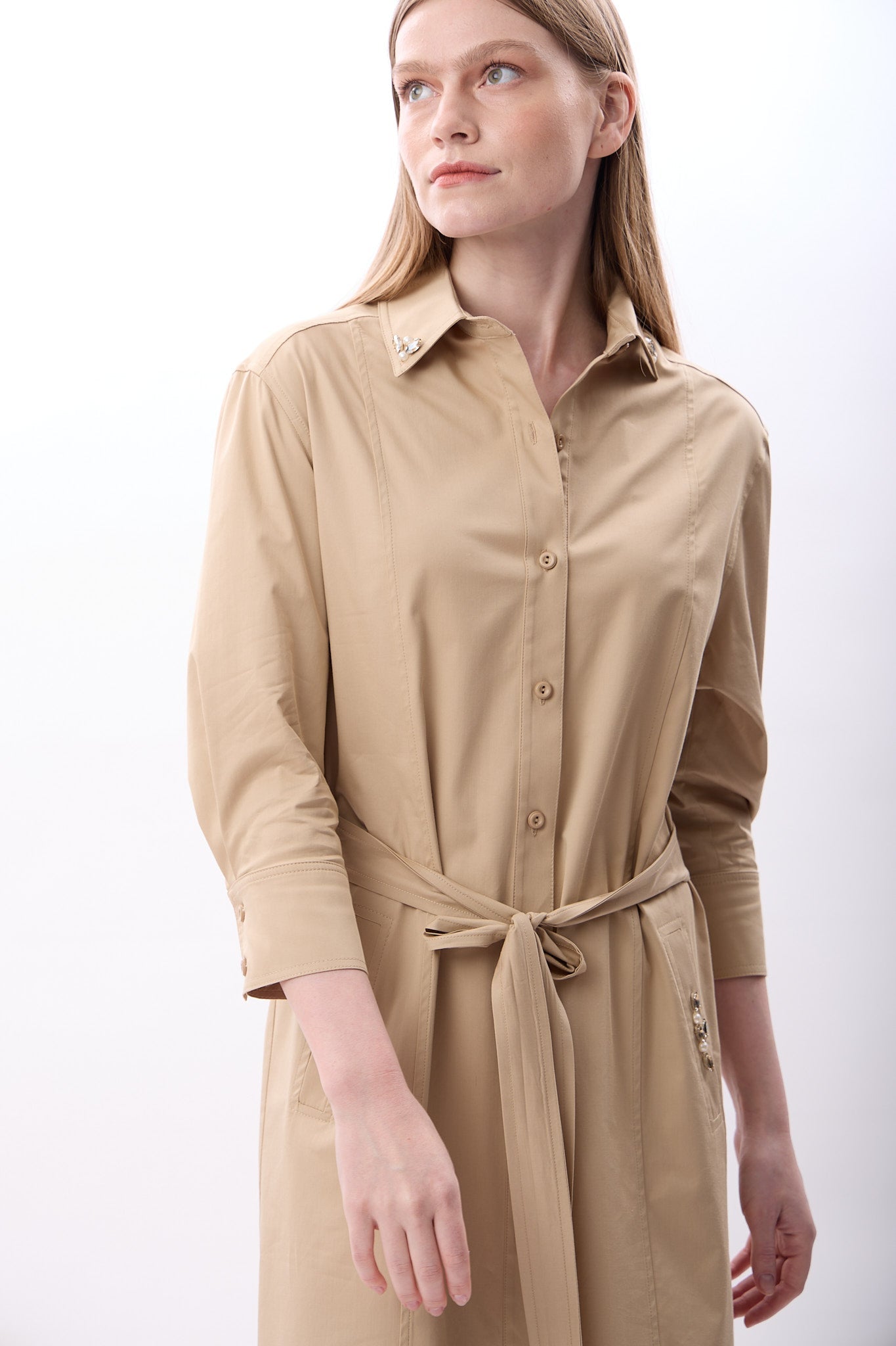 Diagonal-Taş Detaylı Gömlek Elbise-Elbise-5-Milagron.com