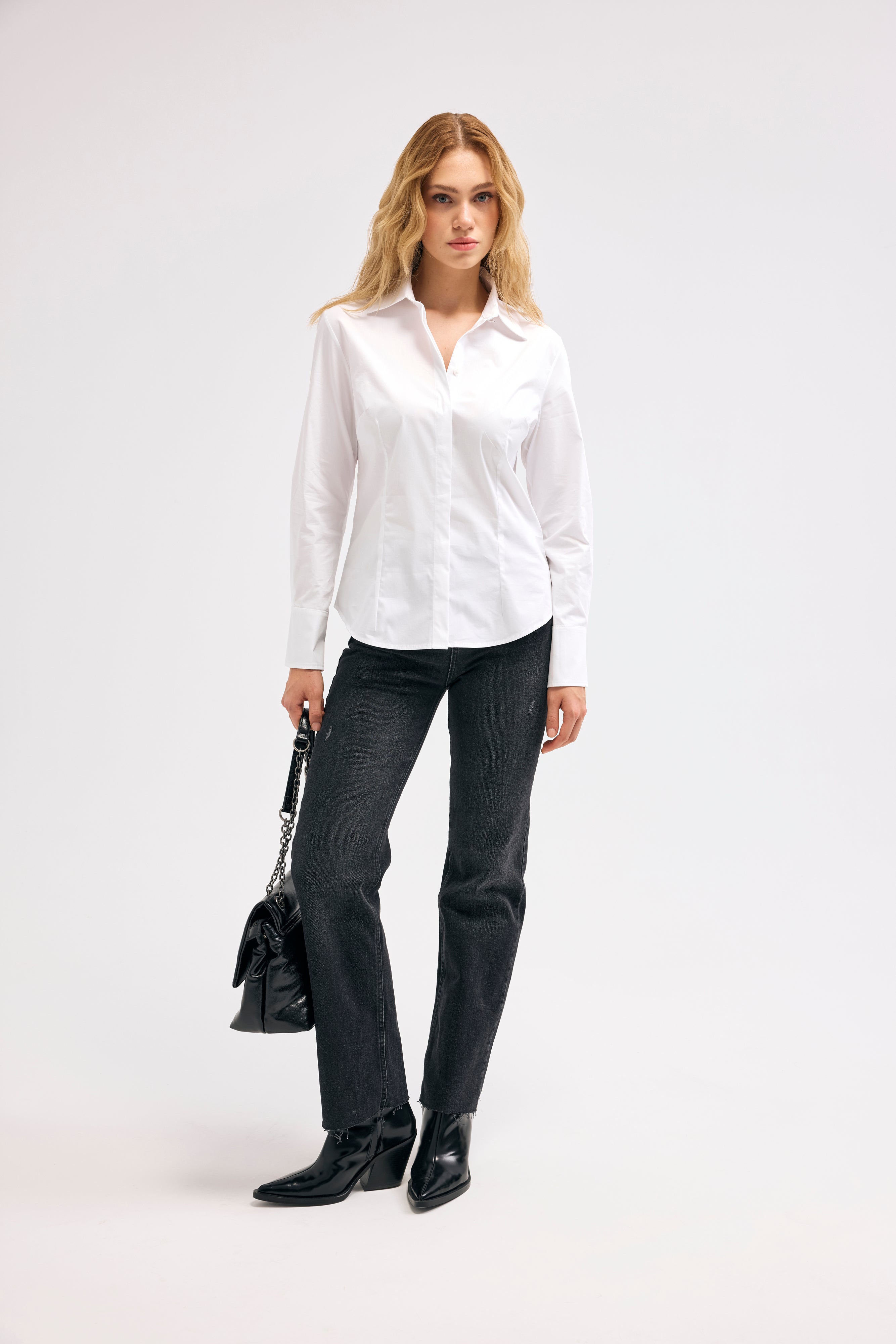 Diagonal-Tasarım Düğmeli Gömlek-Gömlek-3-Milagron.com