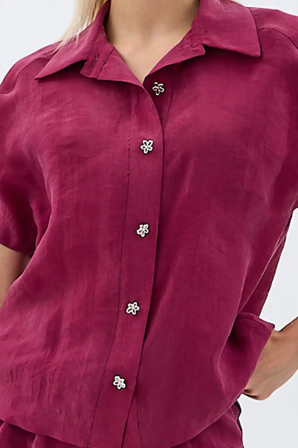 Tasarım Düğmeli Gömlek (Bordo)