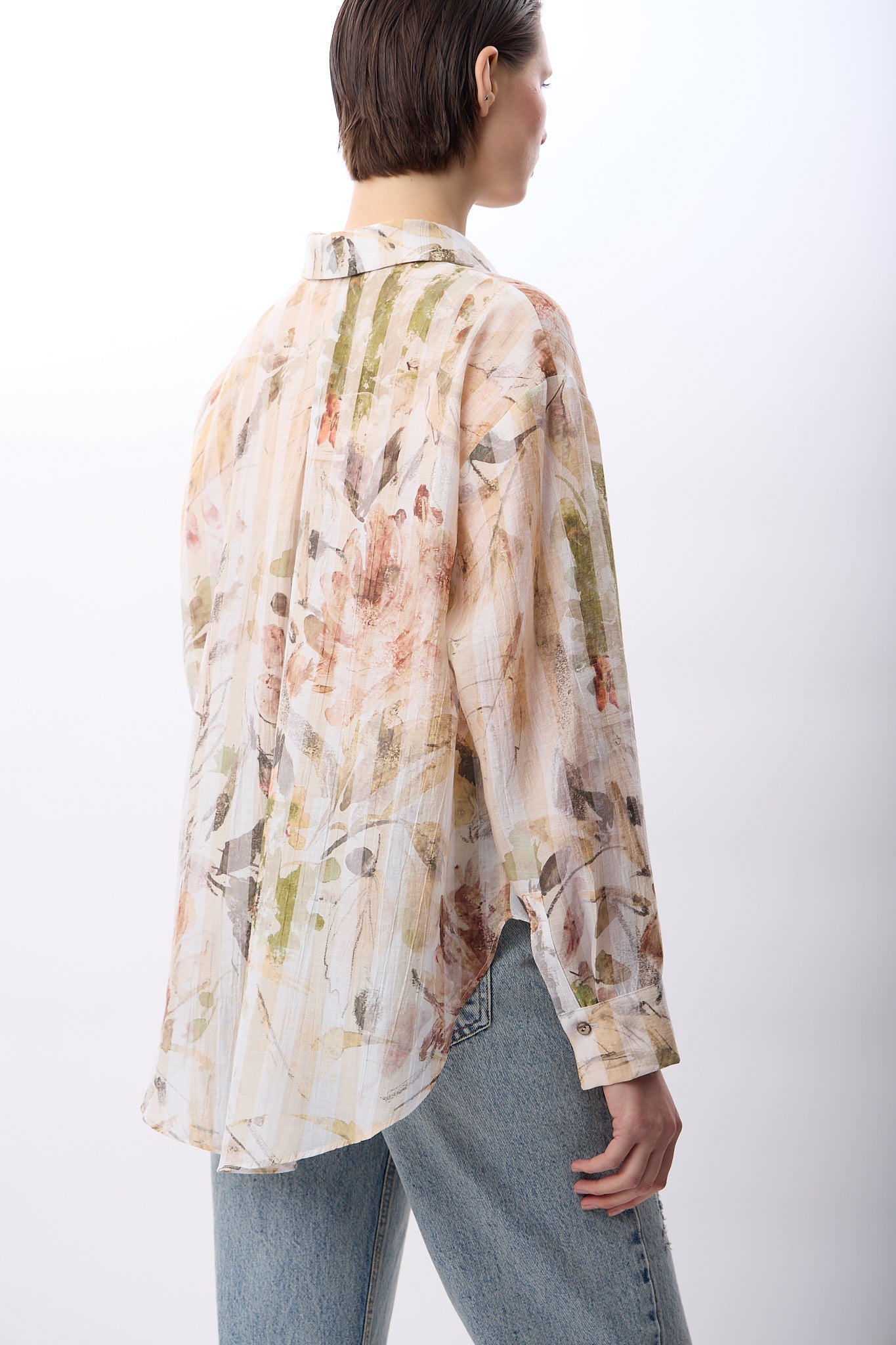 Diagonal-Uzun Kollu Çiçek Desenli Gömlek-Gömlek-2-Milagron.com