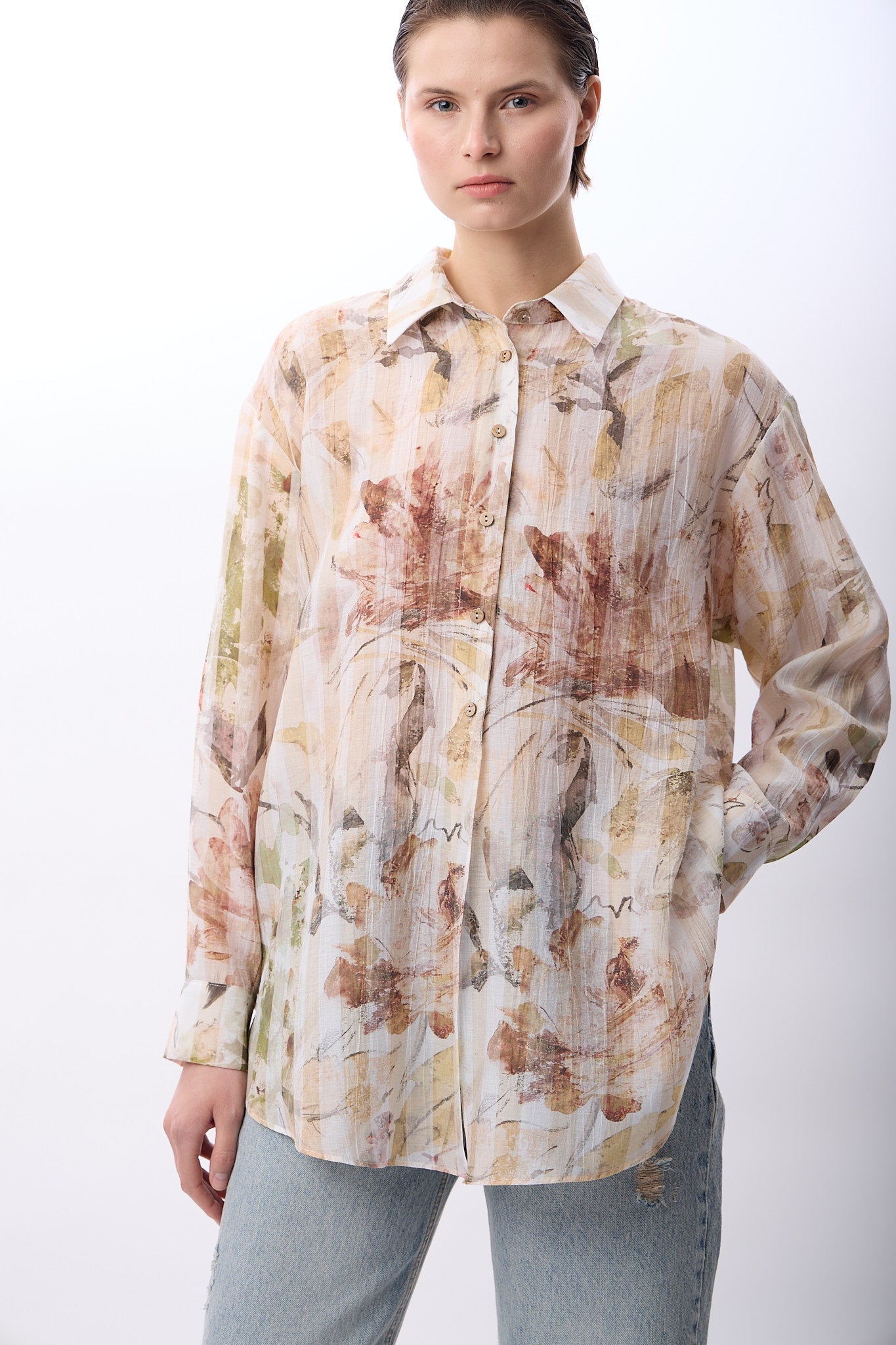 Diagonal-Uzun Kollu Çiçek Desenli Gömlek-Gömlek-7-Milagron.com