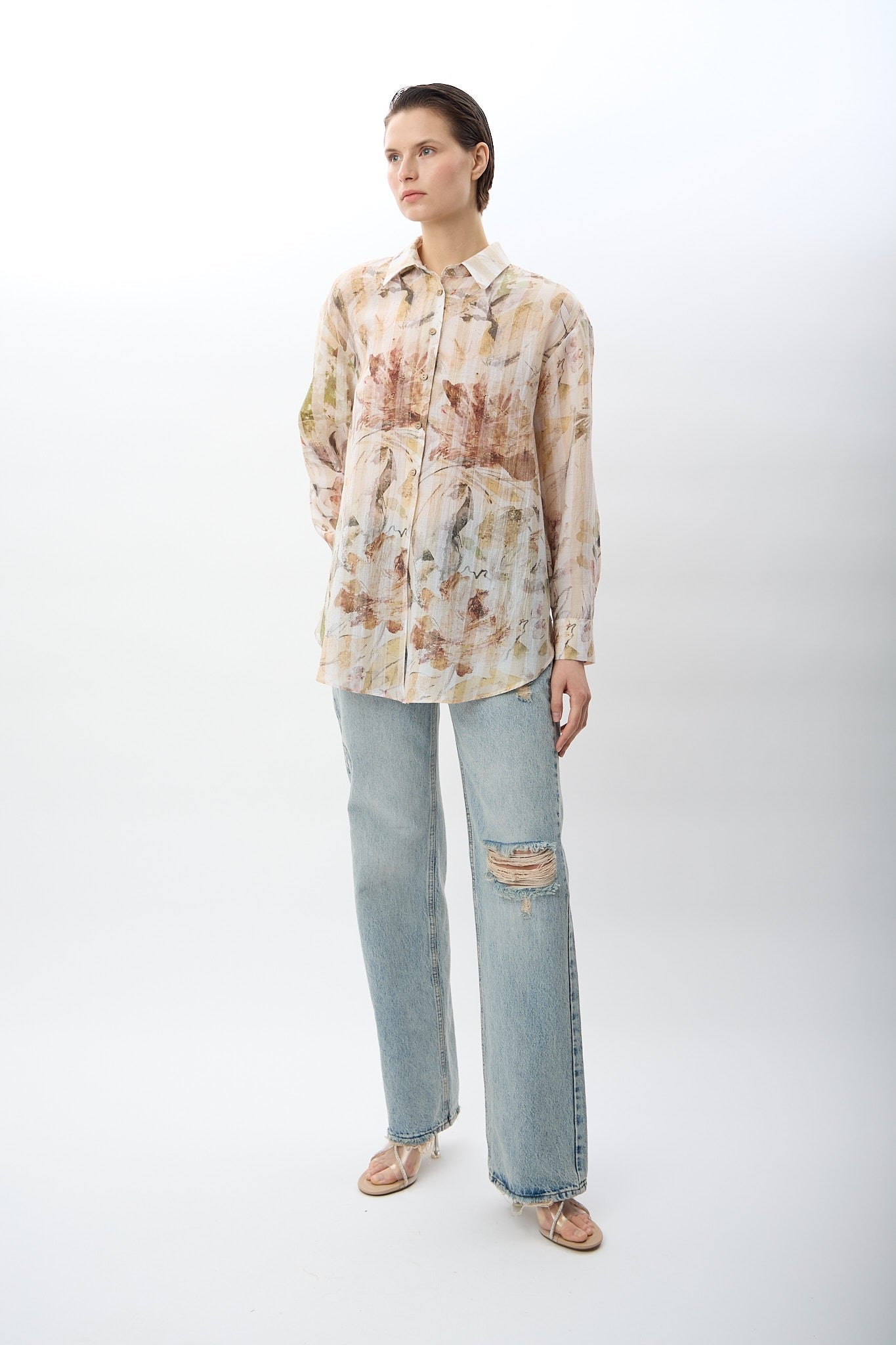 Diagonal-Uzun Kollu Çiçek Desenli Gömlek-Gömlek-8-Milagron.com