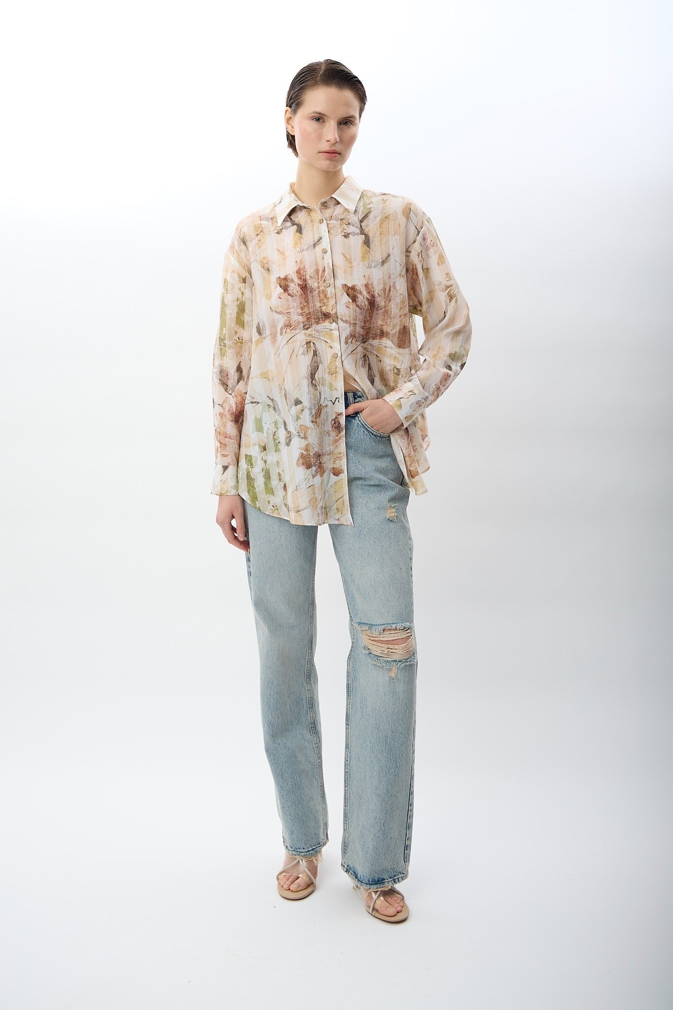 Diagonal-Uzun Kollu Çiçek Desenli Gömlek-Gömlek-9-Milagron.com