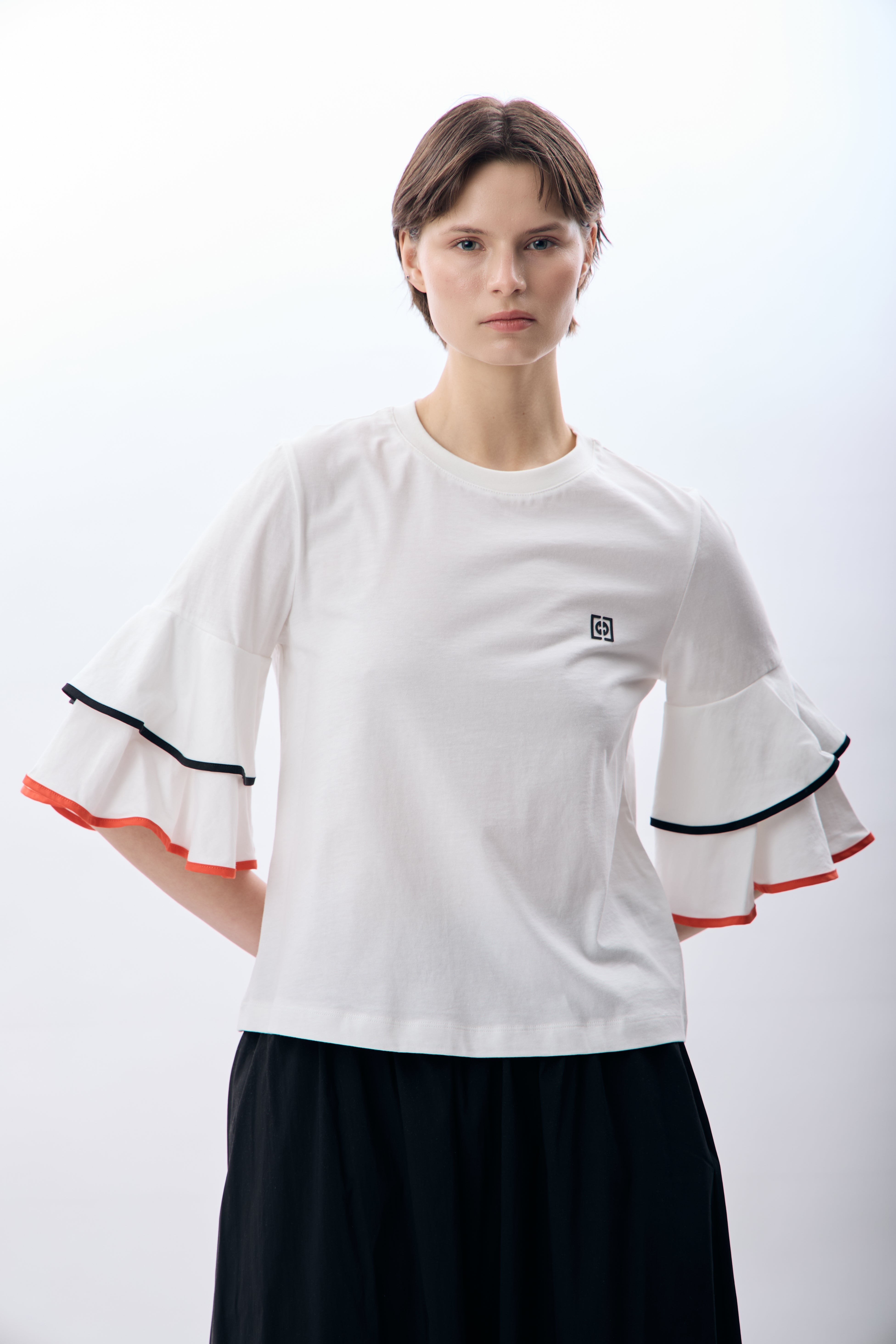 Diagonal-Volan Kol Bisiklet Yaka Bluz-T-Shirts-2-Milagron.com