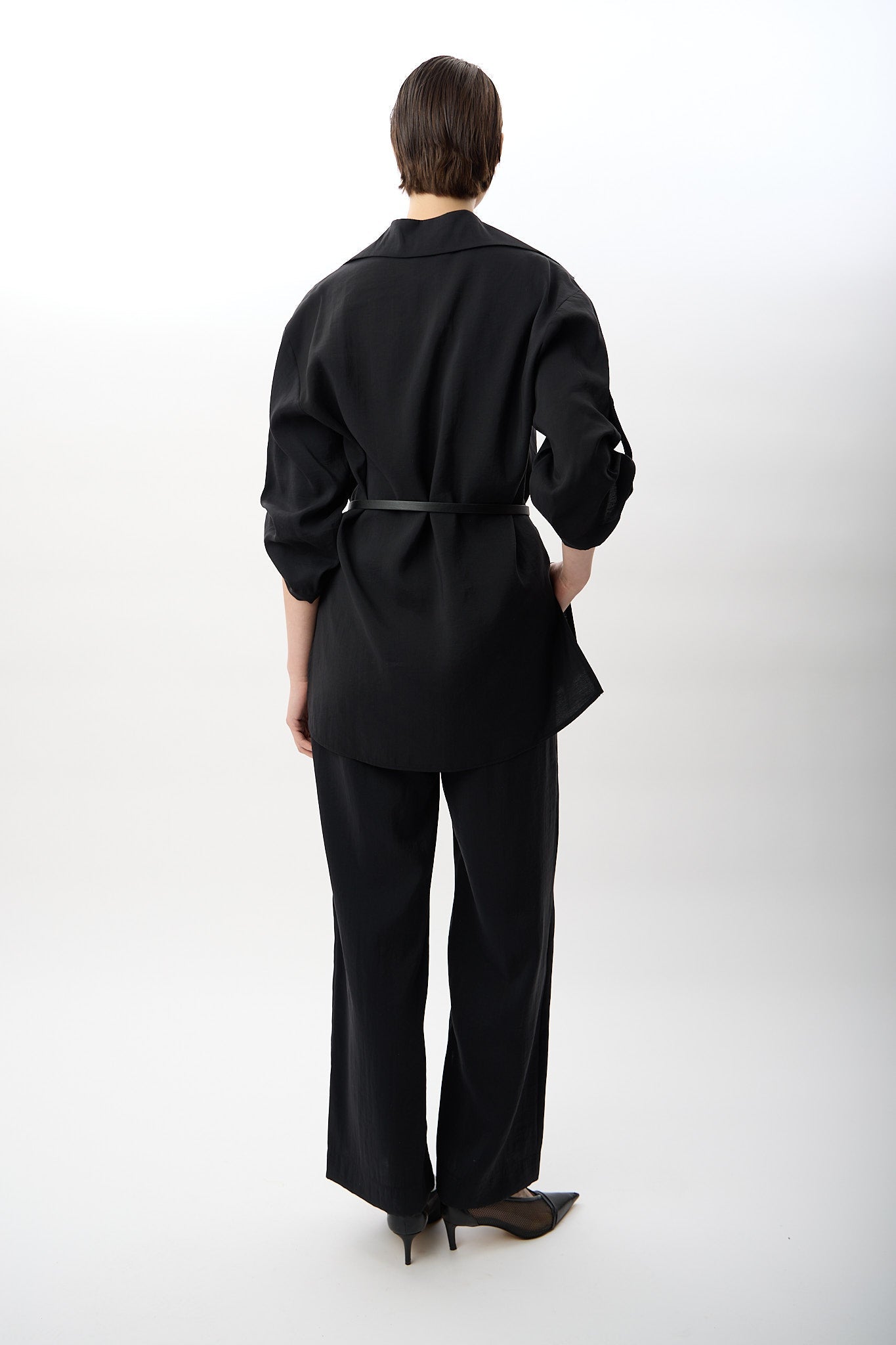 Diagonal-Yırtmaç Detay Kemerli Gömlek-Gömlek-7-Milagron.com