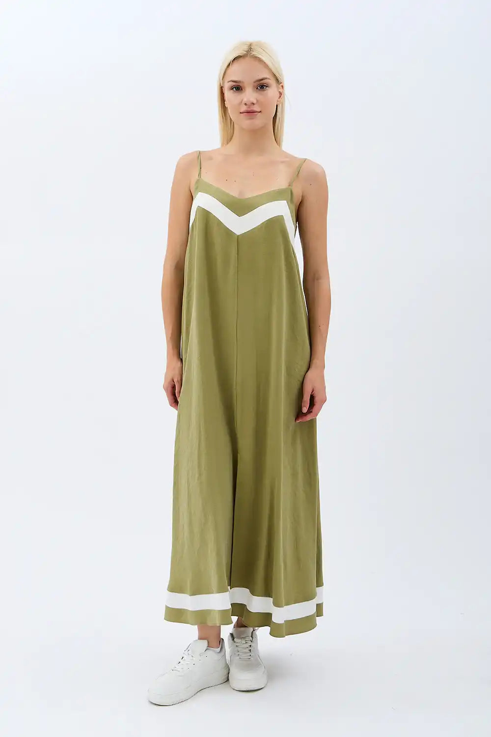 Yırtmaçlı Salaş Elbise (Yeşil)