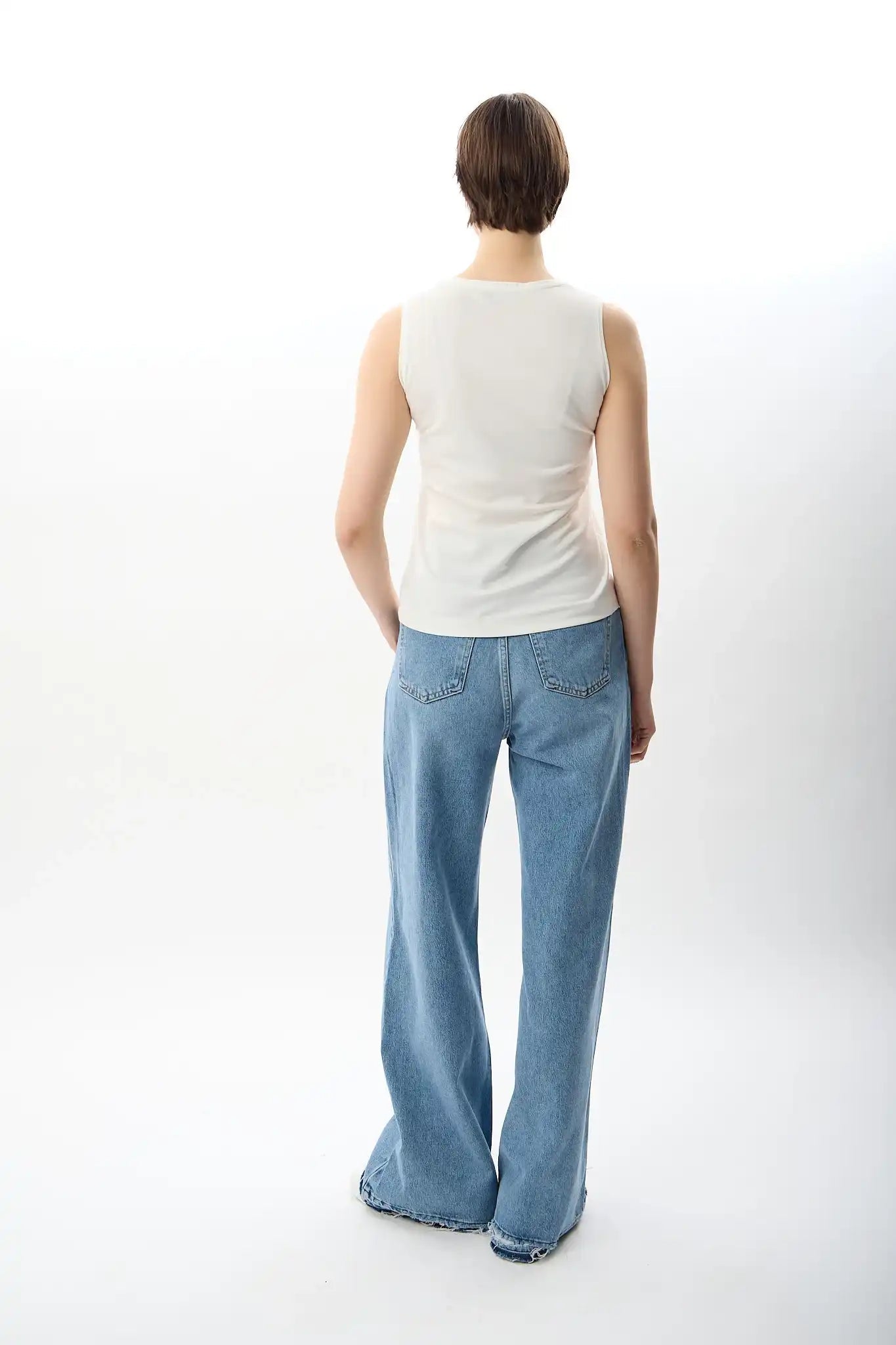 Yüksek Bel Denim Pantolon (Mavi)