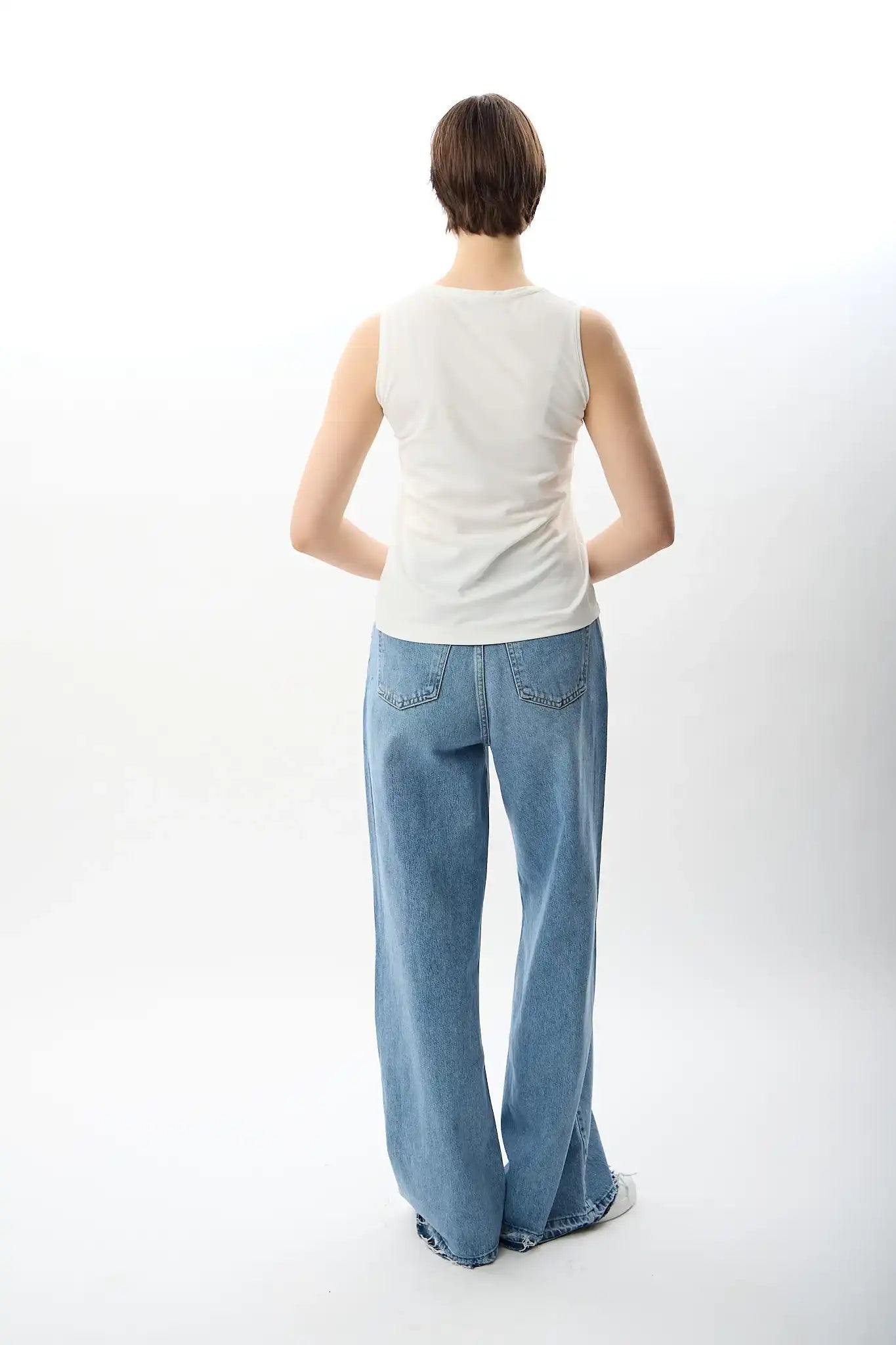 Yüksek Bel Denim Pantolon (Mavi)