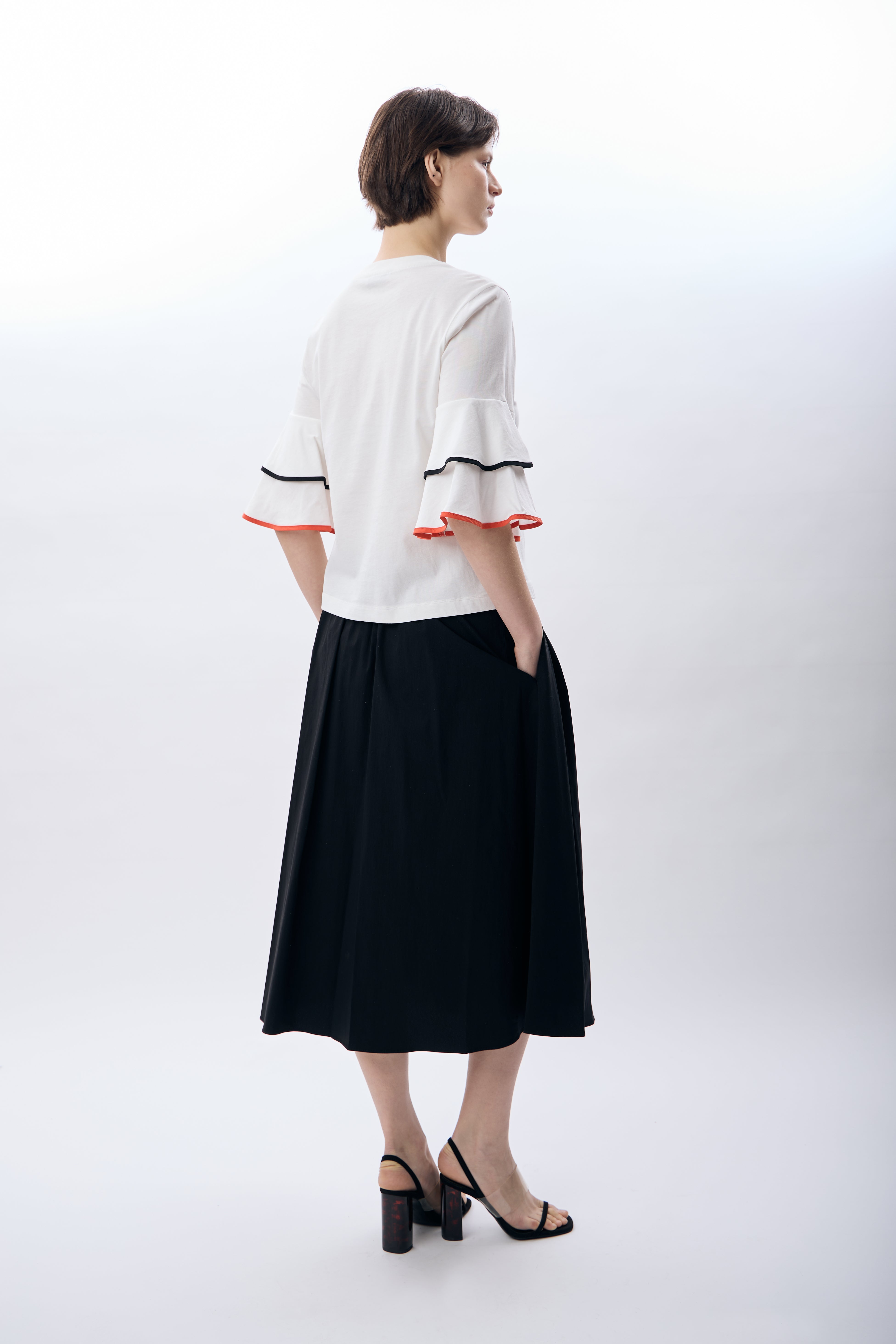 Diagonal-Yüksek Bel Düğmeli Kloş Etek-Etek-1-Milagron.com