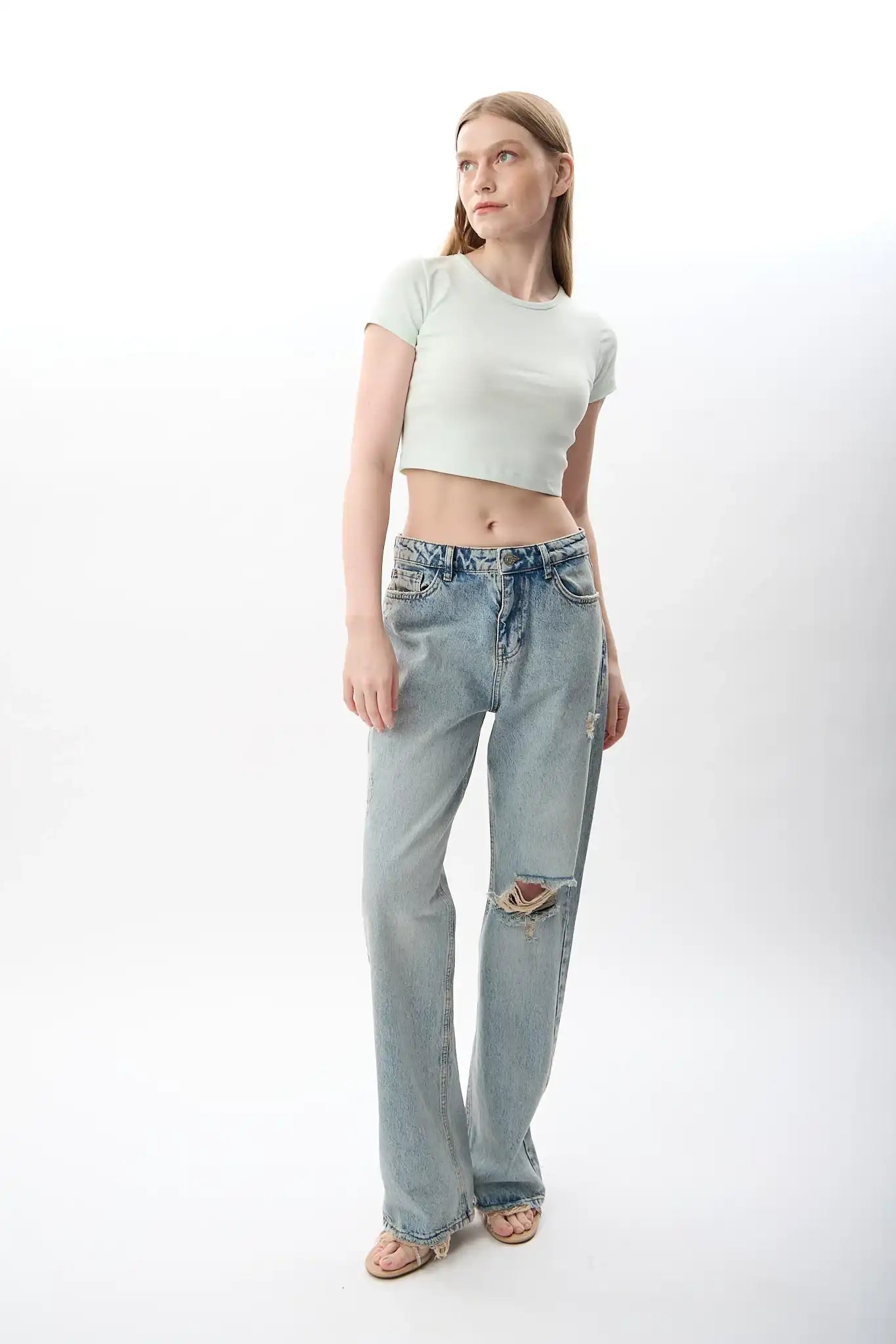 Yüksek Bel Kot Pantolon (Mavi)