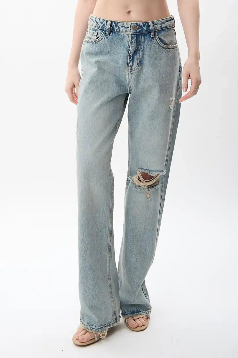 Yüksek Bel Kot Pantolon (Mavi)