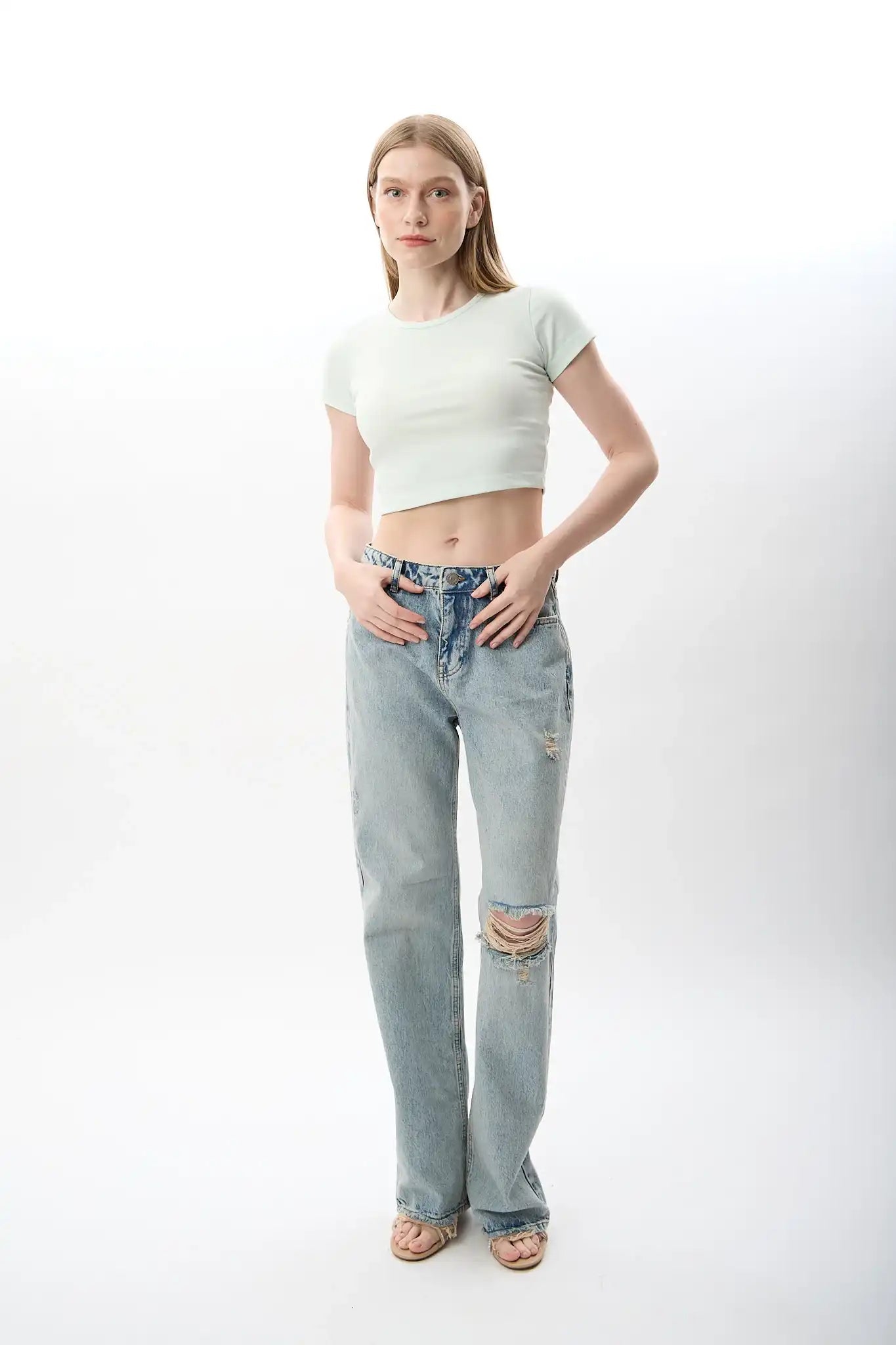 Yüksek Bel Kot Pantolon (Mavi)