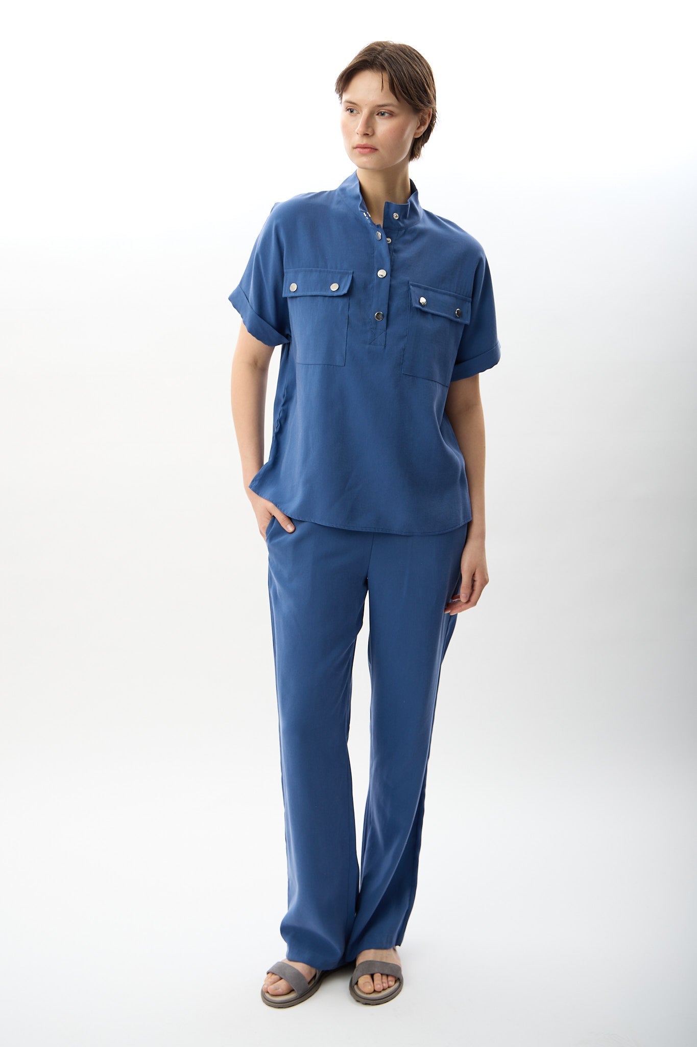 Diagonal-Yüksek Bel Rahat Kesim Pantolon-Pantolon-4-Milagron.com